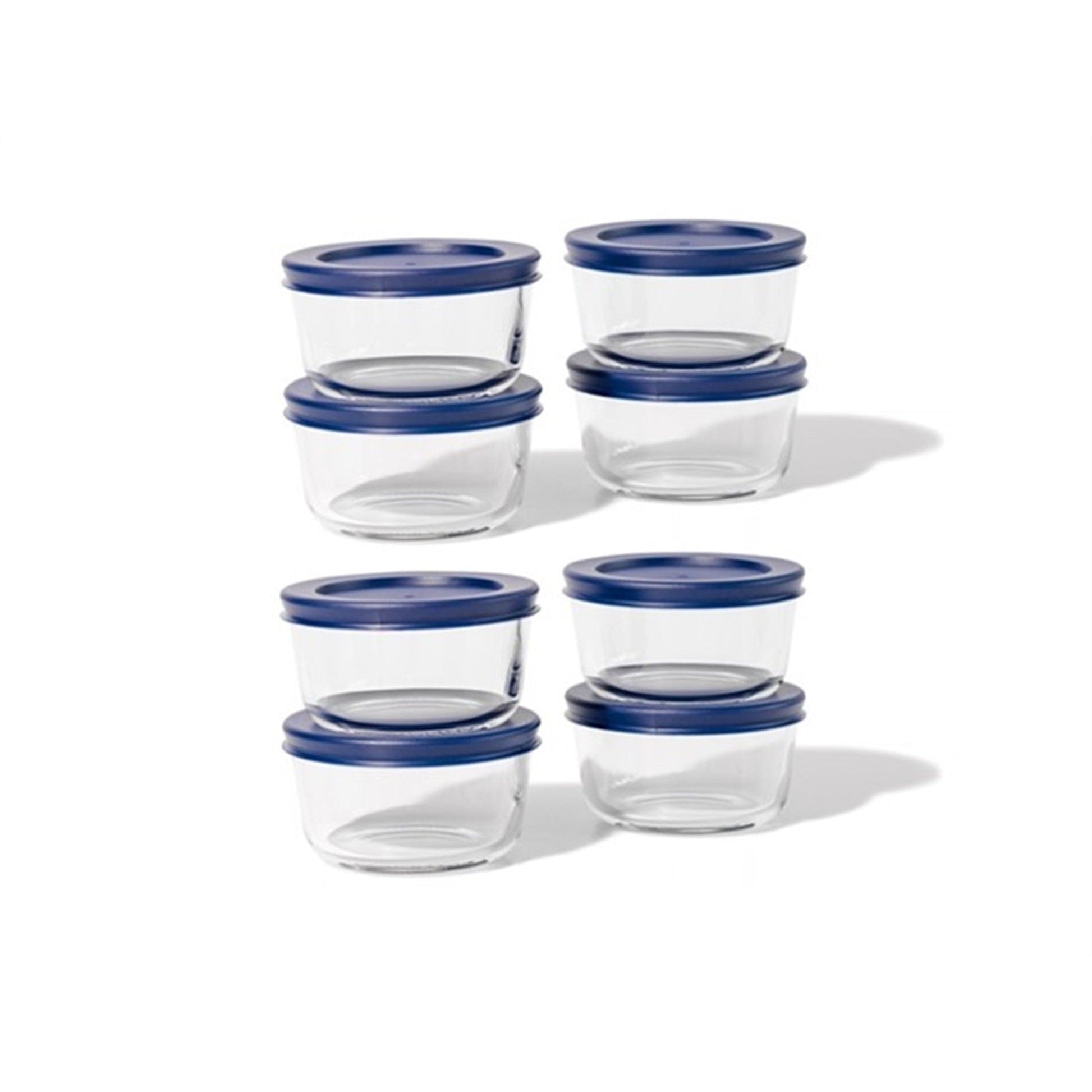 16 Piece Set (1 Cup / 8Oz) Round Glass Storage Containers With Lids, Blue-0