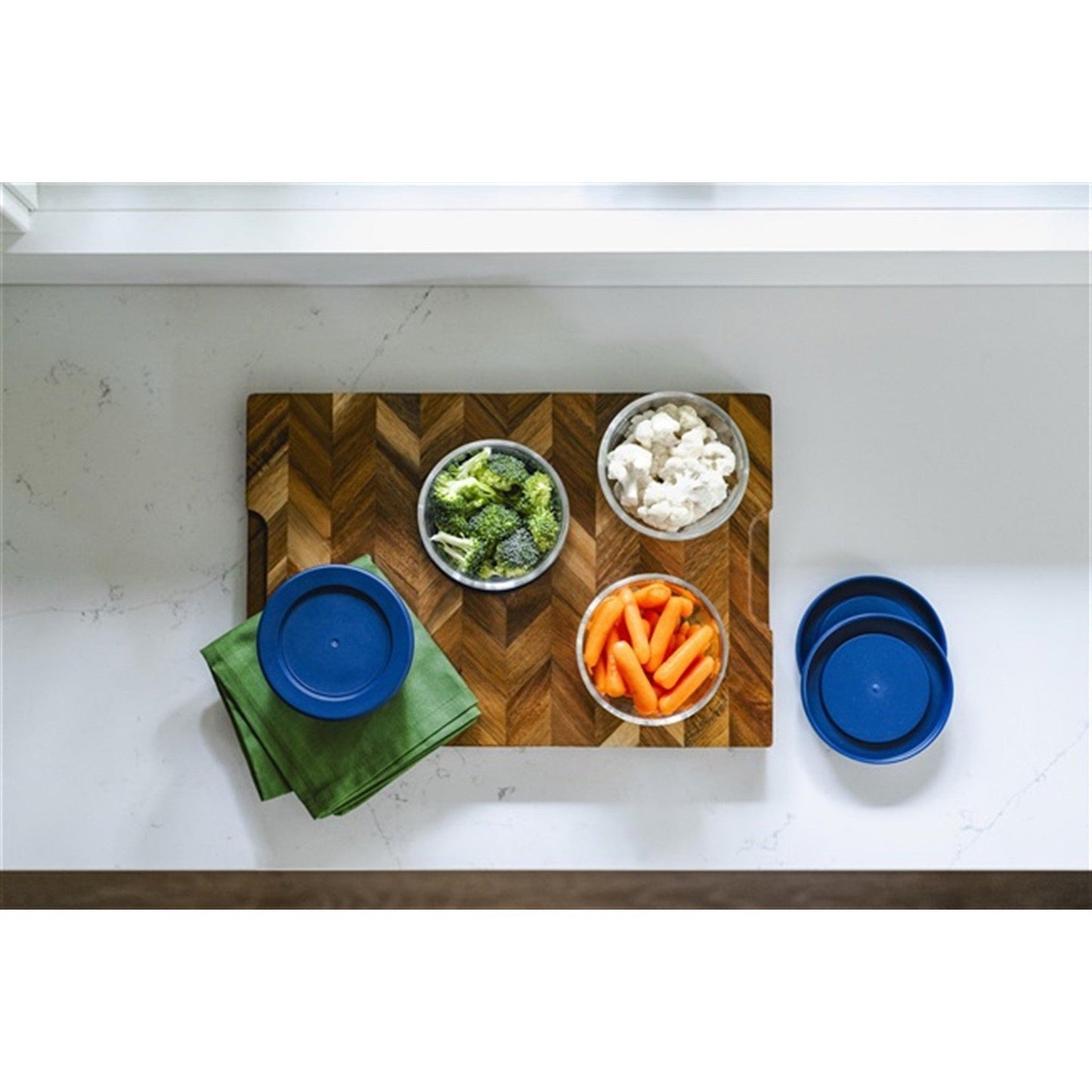 16 Piece Set (1 Cup / 8Oz) Round Glass Storage Containers With Lids, Blue-3