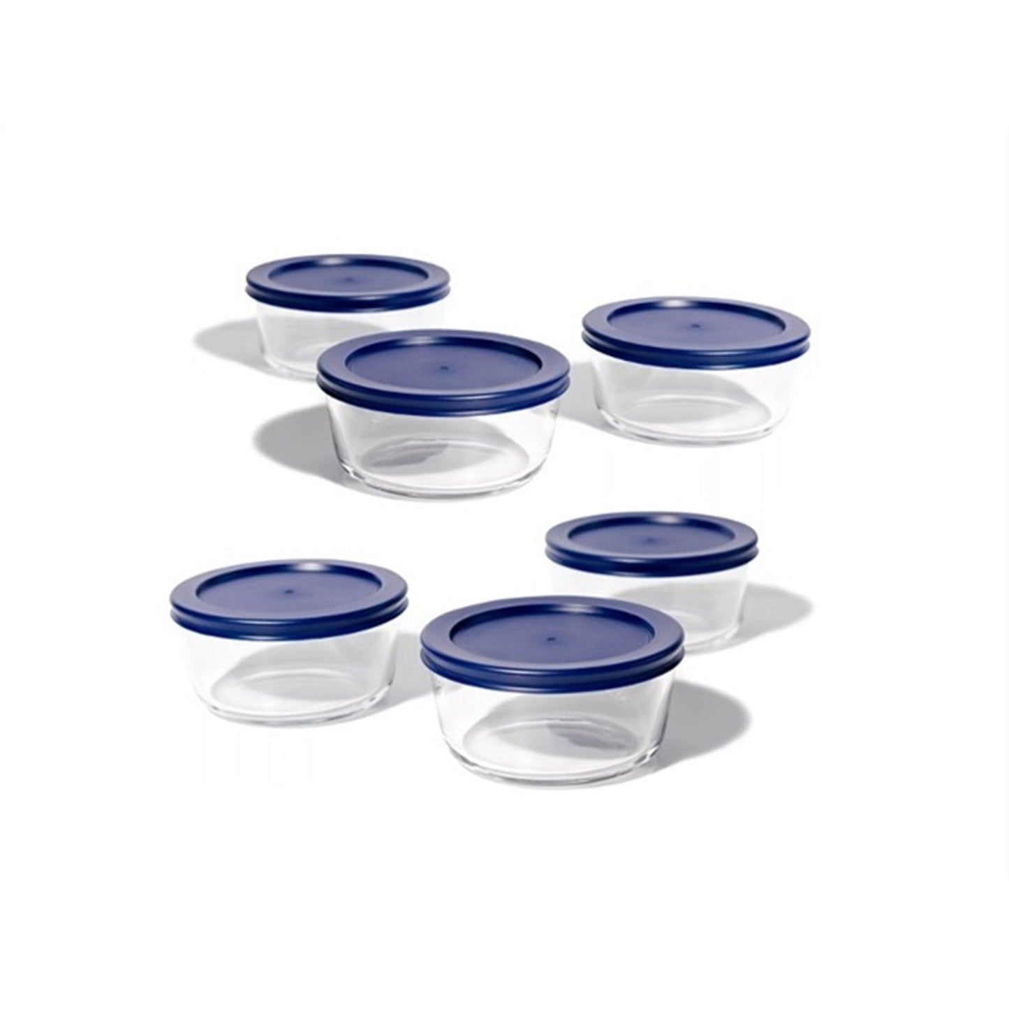 12 Piece Set (2 Cup / 16Oz) Round Glass Storage Containers With Lids, Blue-0
