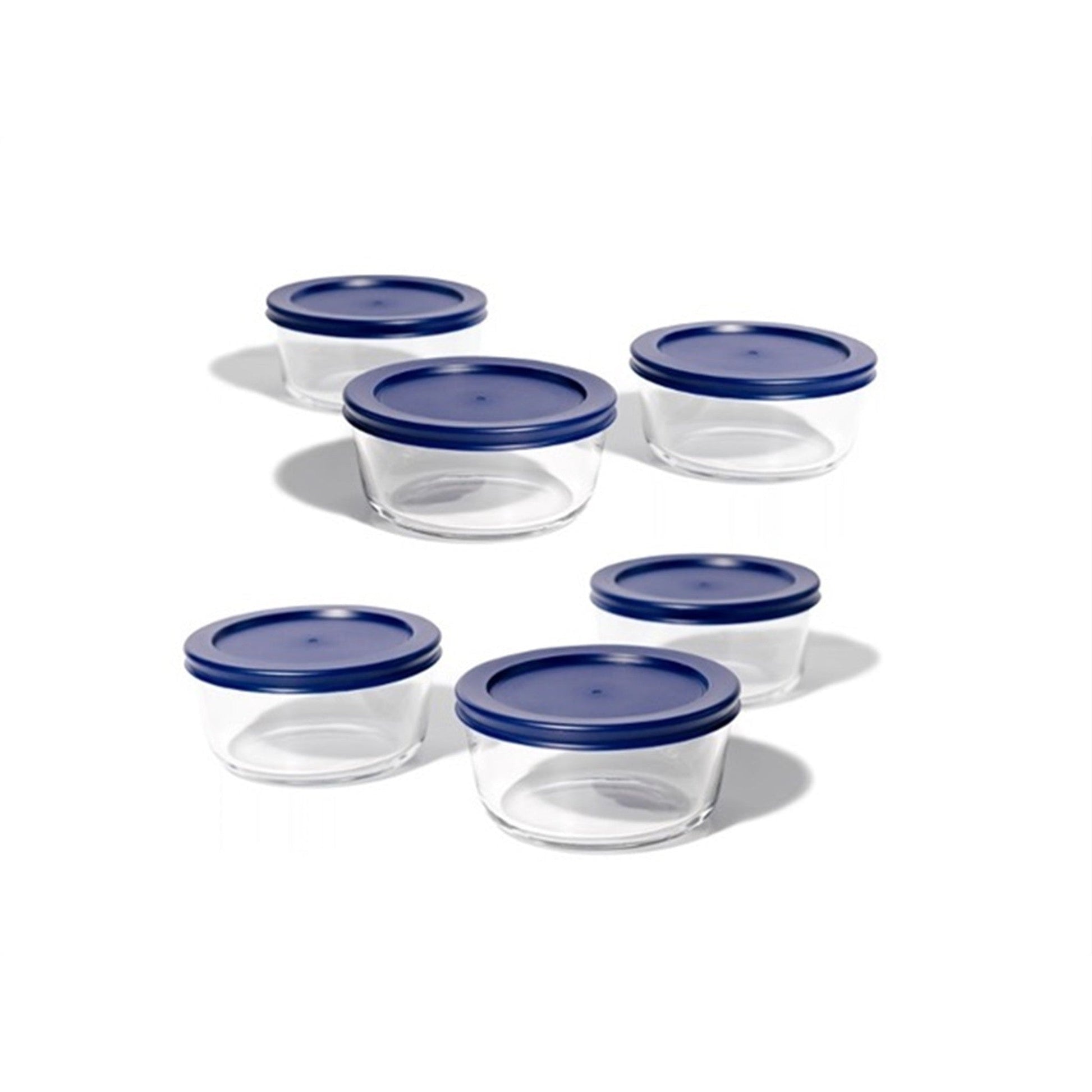 12 Piece Set (2 Cup / 16Oz) Round Glass Storage Containers With Lids, Blue-0