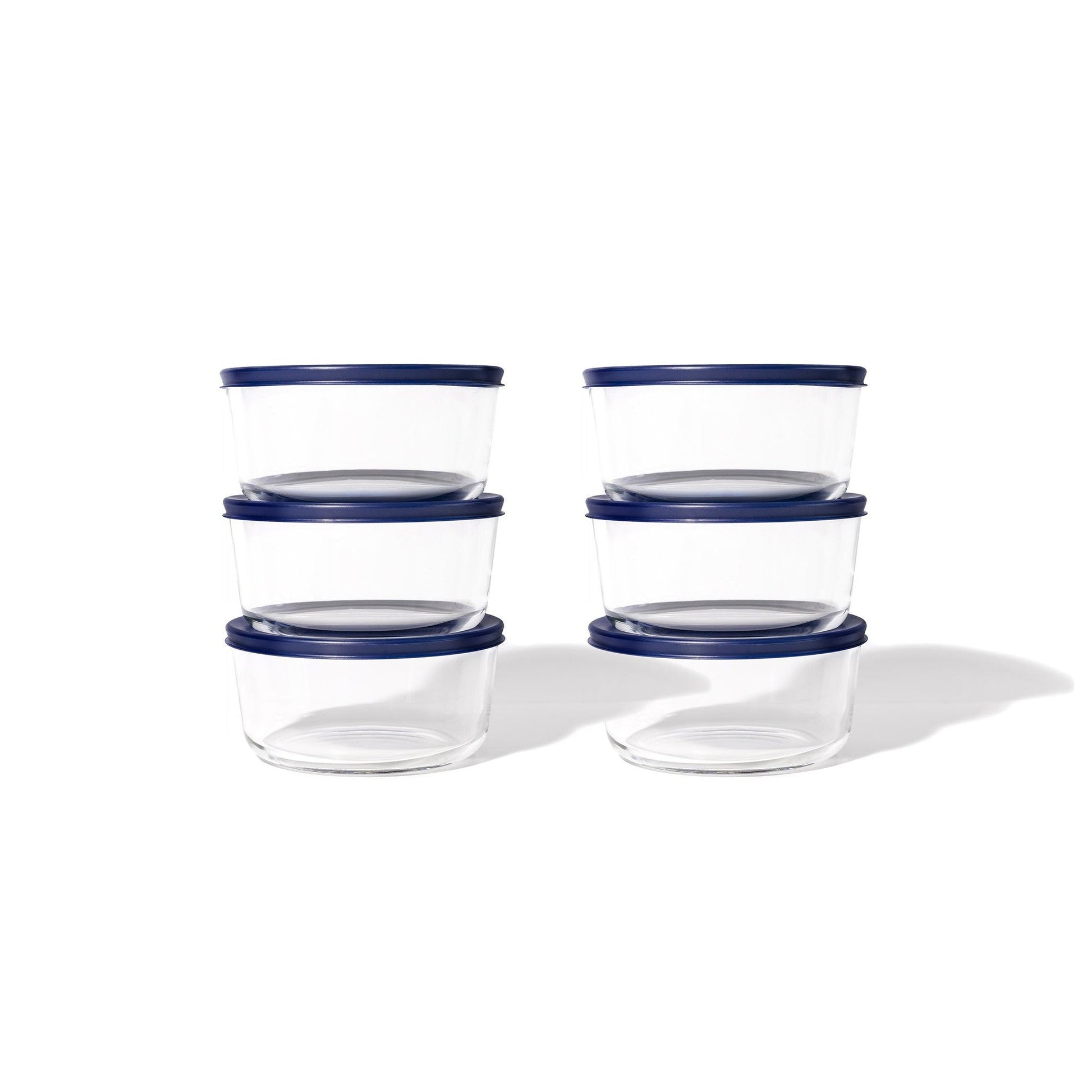 12 Piece Set (2 Cup / 16Oz) Round Glass Storage Containers With Lids, Blue-2