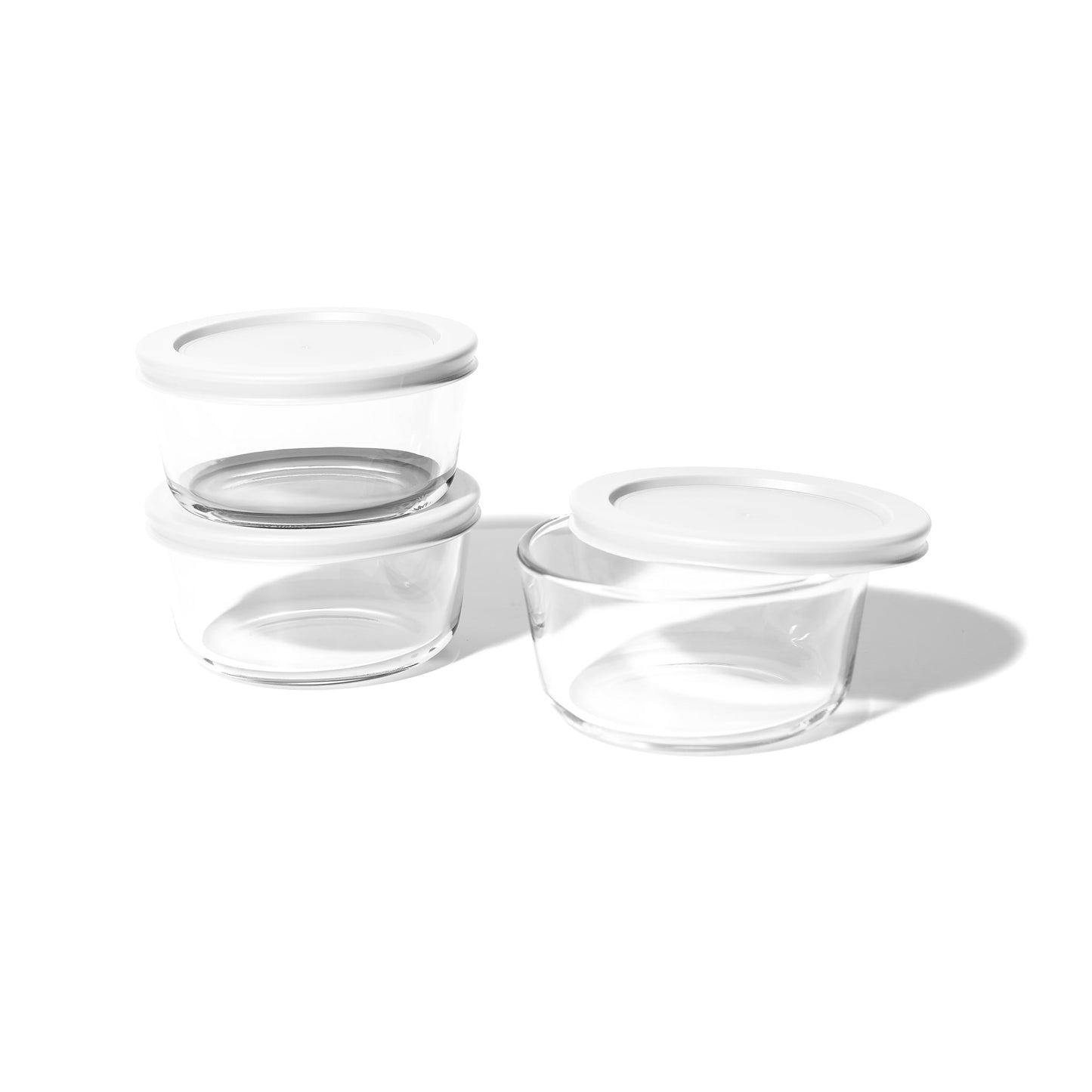 6 Piece Set (2 Cup / 16Oz) Round Glass Storage Containers With Lids, White-0