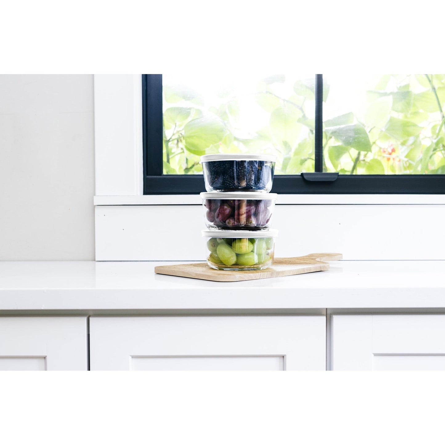 6 Piece Set (2 Cup / 16Oz) Round Glass Storage Containers With Lids, White-2