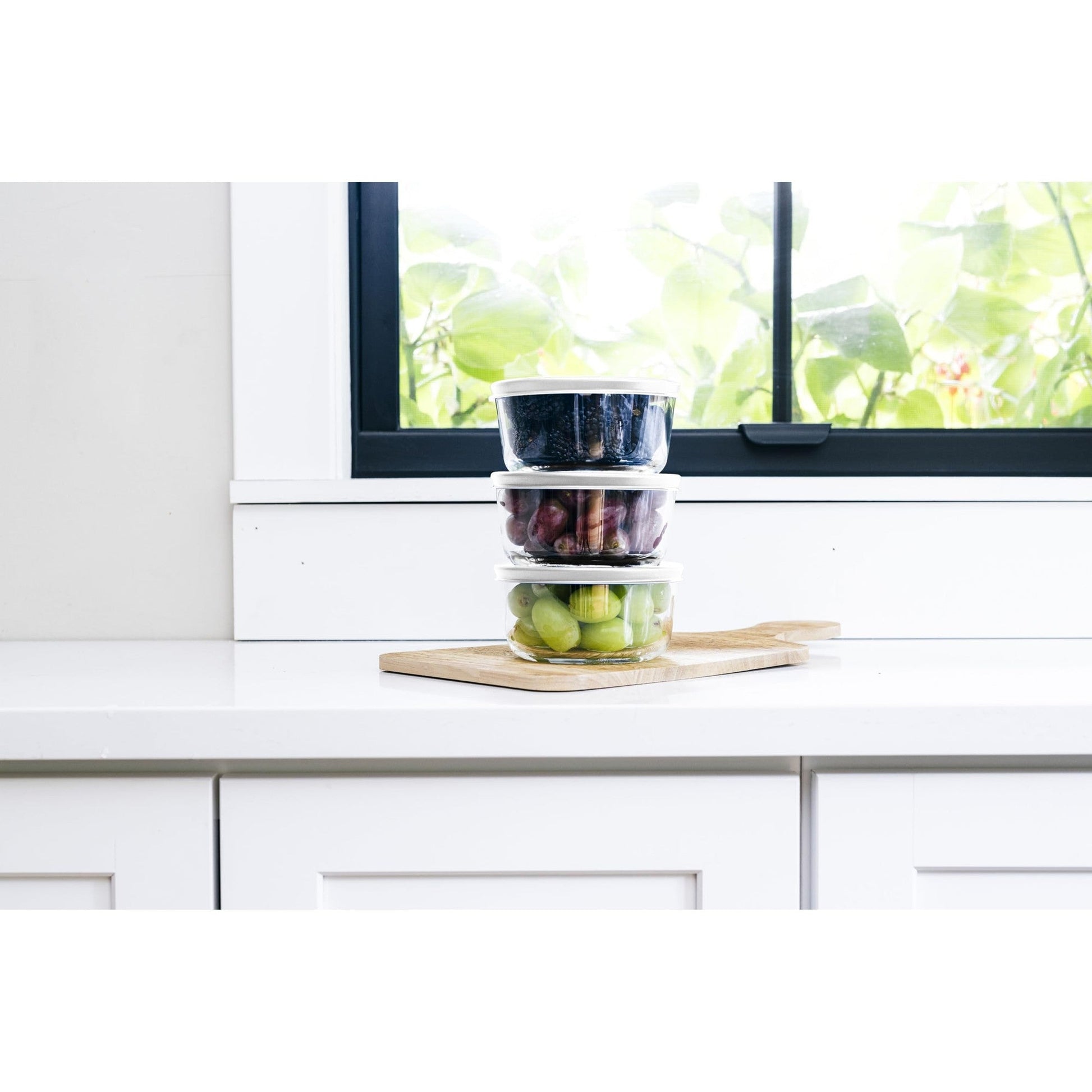 6 Piece Set (2 Cup / 16Oz) Round Glass Storage Containers With Lids, White-2