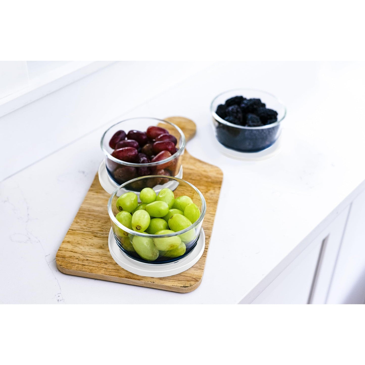 6 Piece Set (2 Cup / 16Oz) Round Glass Storage Containers With Lids, White-3