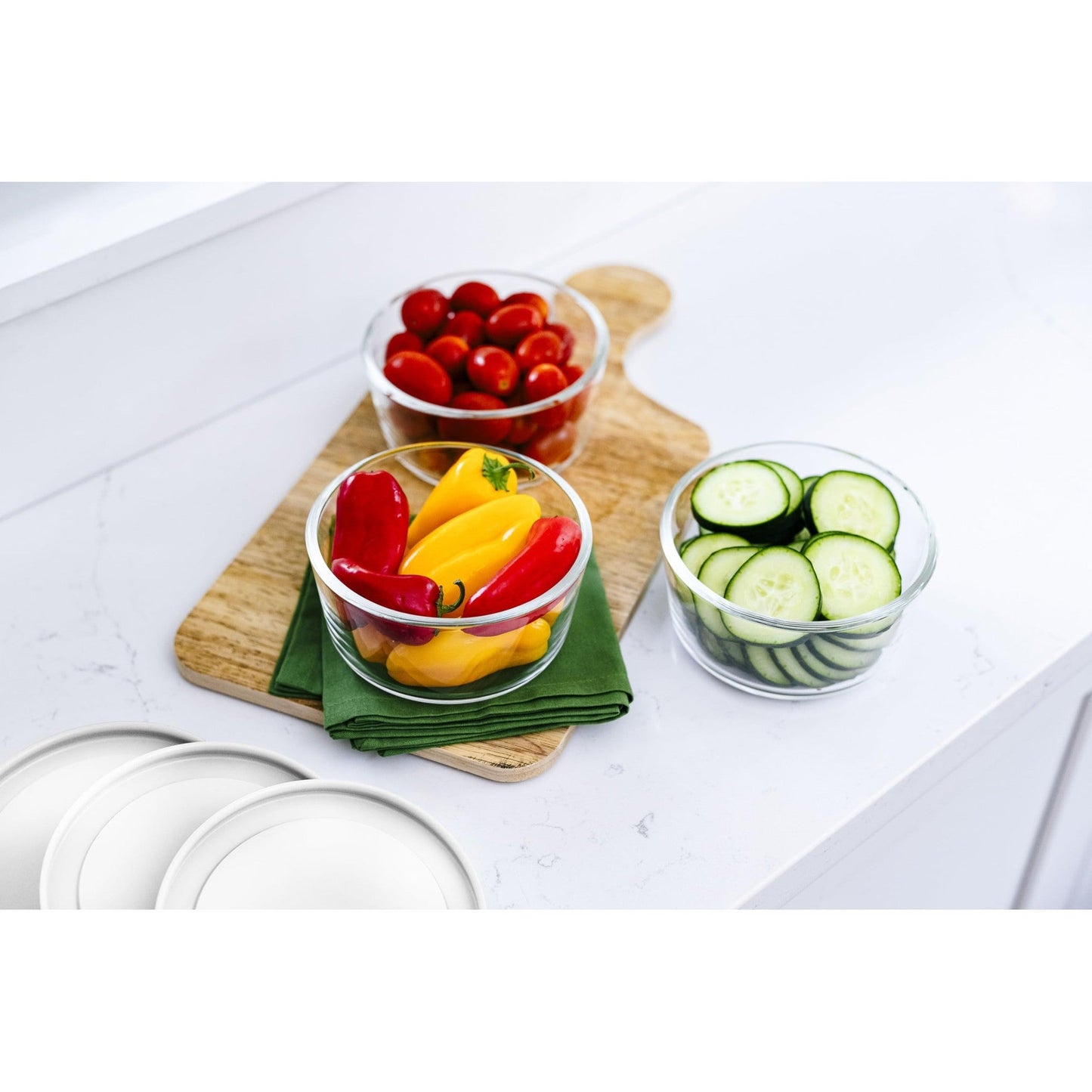 6 Piece Set (2 Cup / 16Oz) Round Glass Storage Containers With Lids, White-4