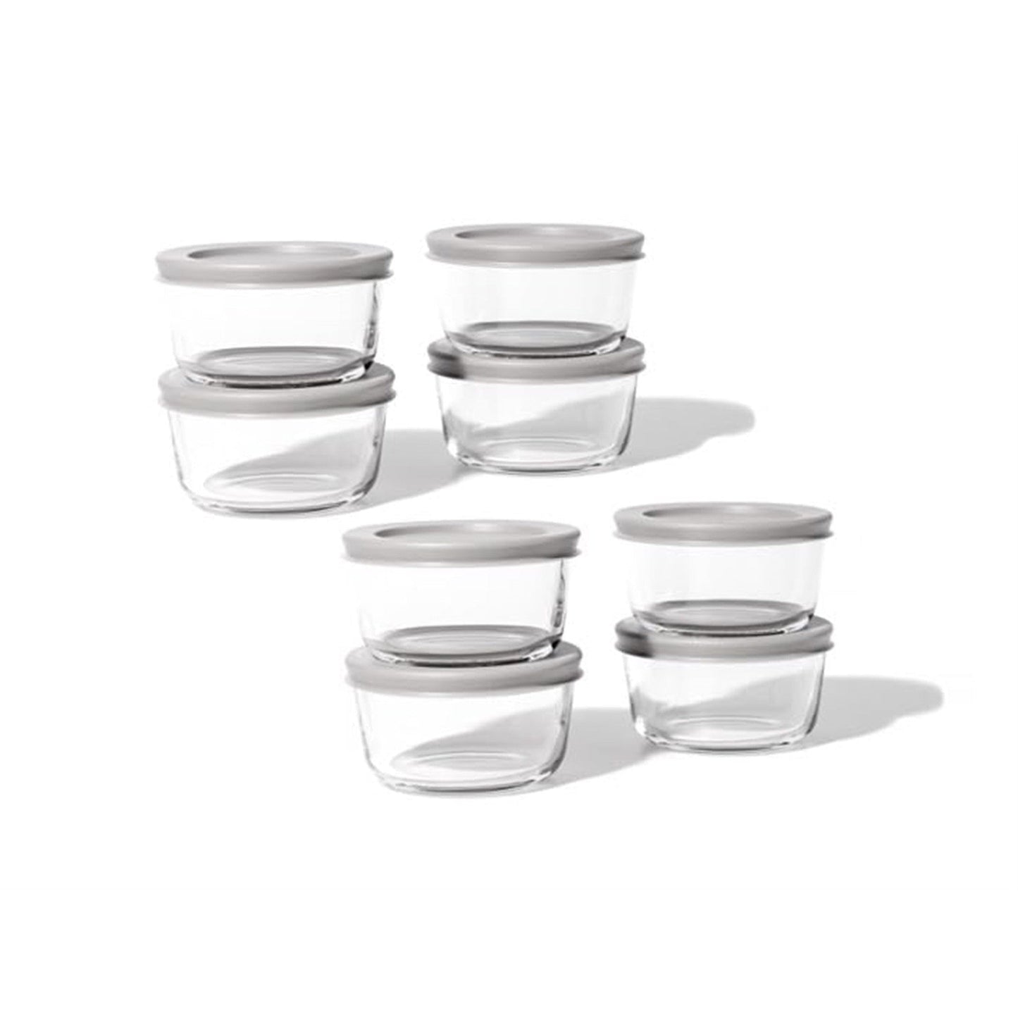 16 Piece Set (7Oz) Round Glass Storage Containers With Lids, Grey-0