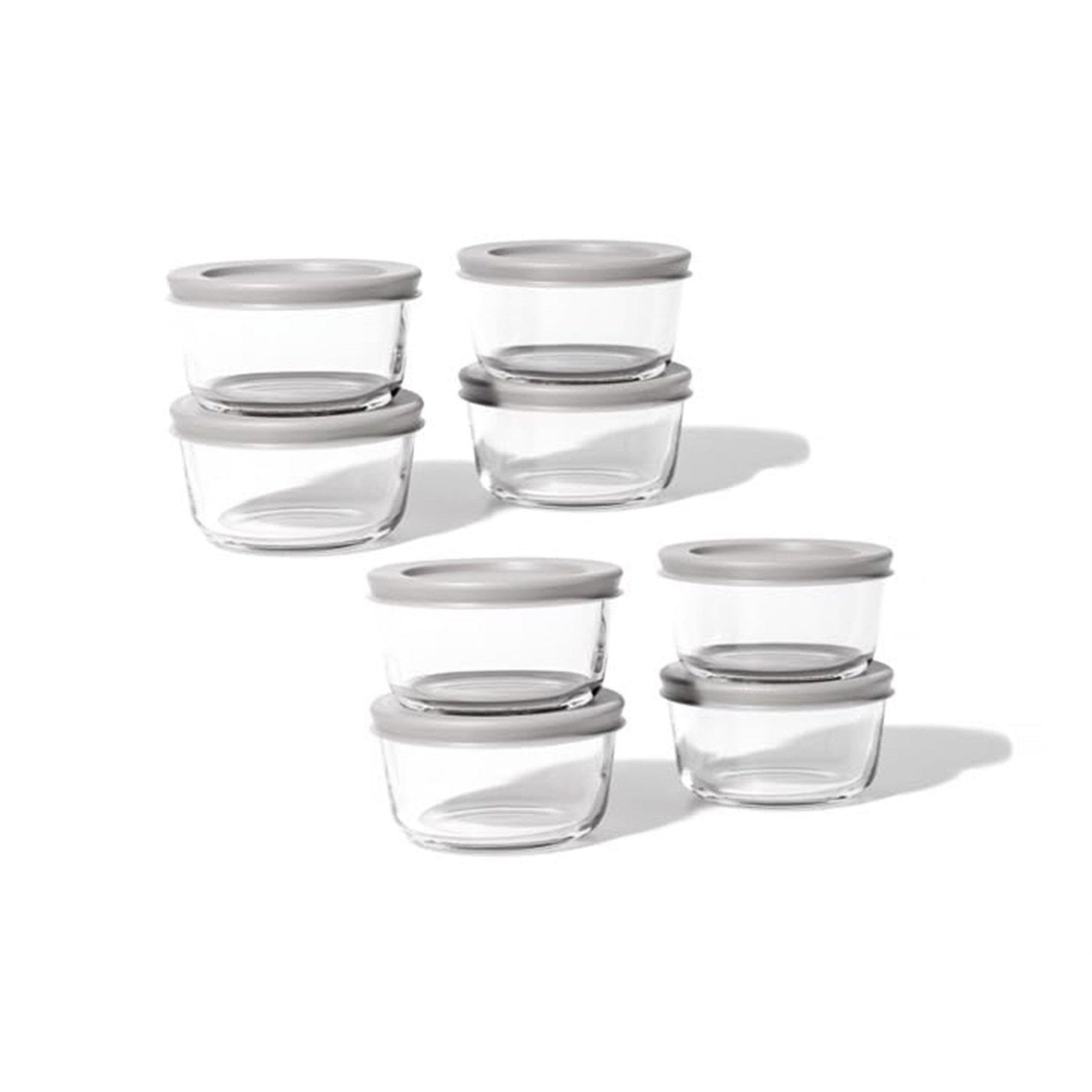 16 Piece Set (7Oz) Round Glass Storage Containers With Lids, Grey-0