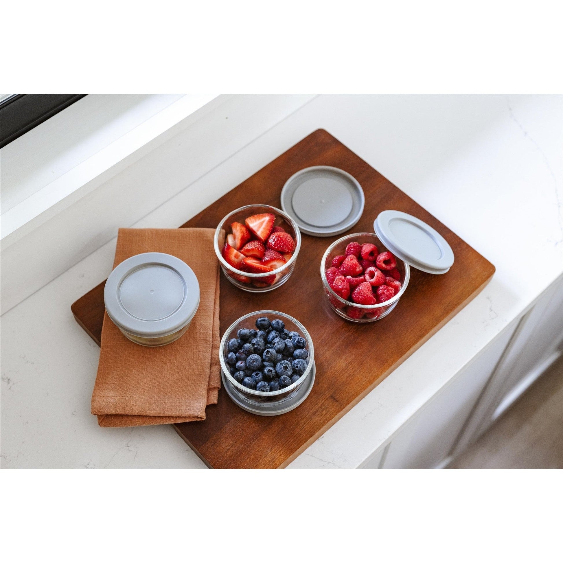 16 Piece Set (7Oz) Round Glass Storage Containers With Lids, Grey-3