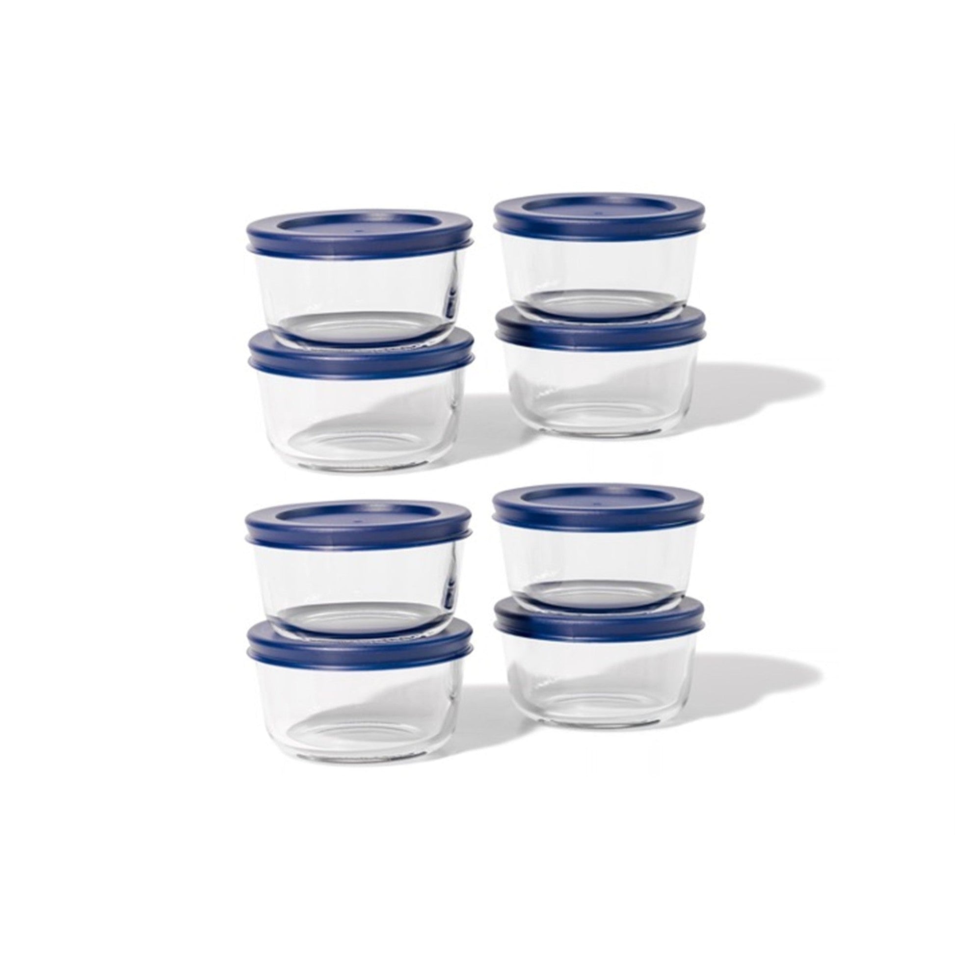 16 Piece Set (7Oz) Round Glass Storage Containers With Lids, Blue-0
