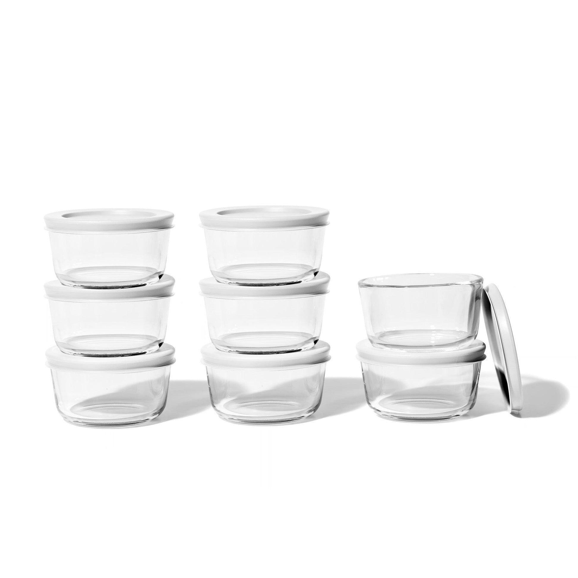 16 Piece Set (1 Cup / 8Oz) Round Glass Storage Containers With Lids, White-2