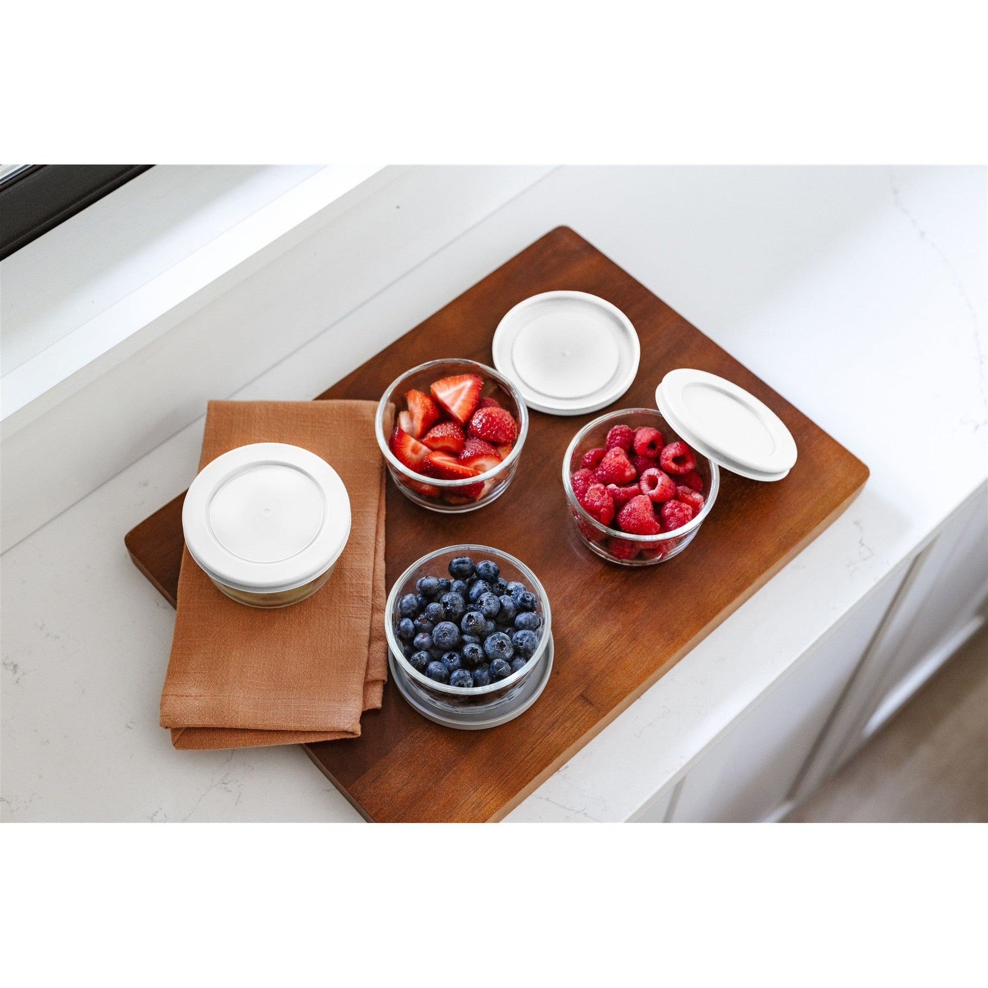 16 Piece Set (1 Cup / 8Oz) Round Glass Storage Containers With Lids, White-3