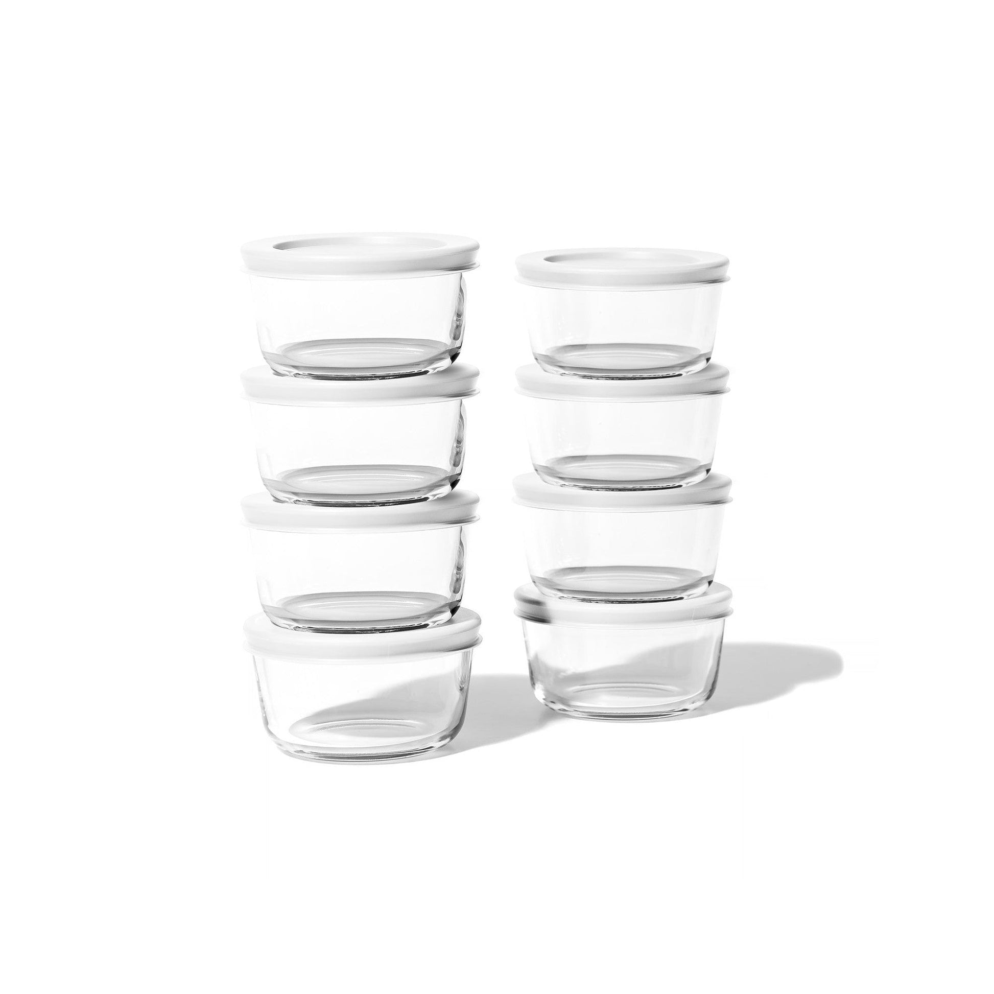 16 Piece Set (1 Cup / 8Oz) Round Glass Storage Containers With Lids, White-4