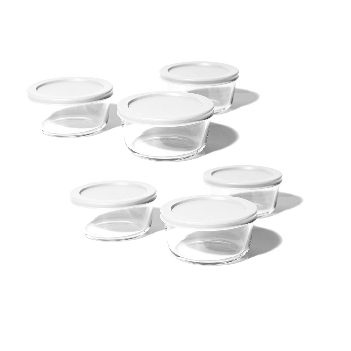12 Piece Set (4 Cup / 32Oz) Round Glass Storage Containers With Lids, White-0