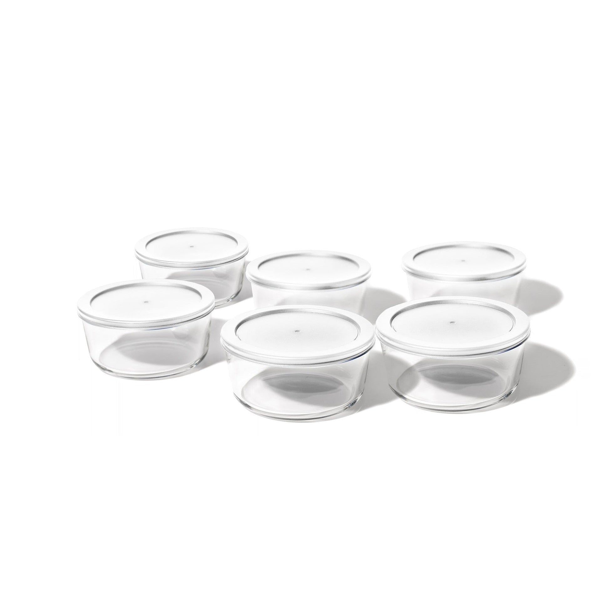 12 Piece Set (4 Cup / 32Oz) Round Glass Storage Containers With Lids, White-2