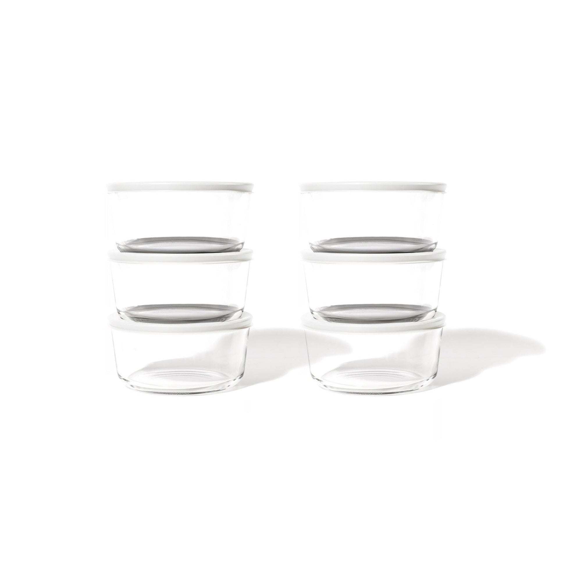 12 Piece Set (4 Cup / 32Oz) Round Glass Storage Containers With Lids, White-4