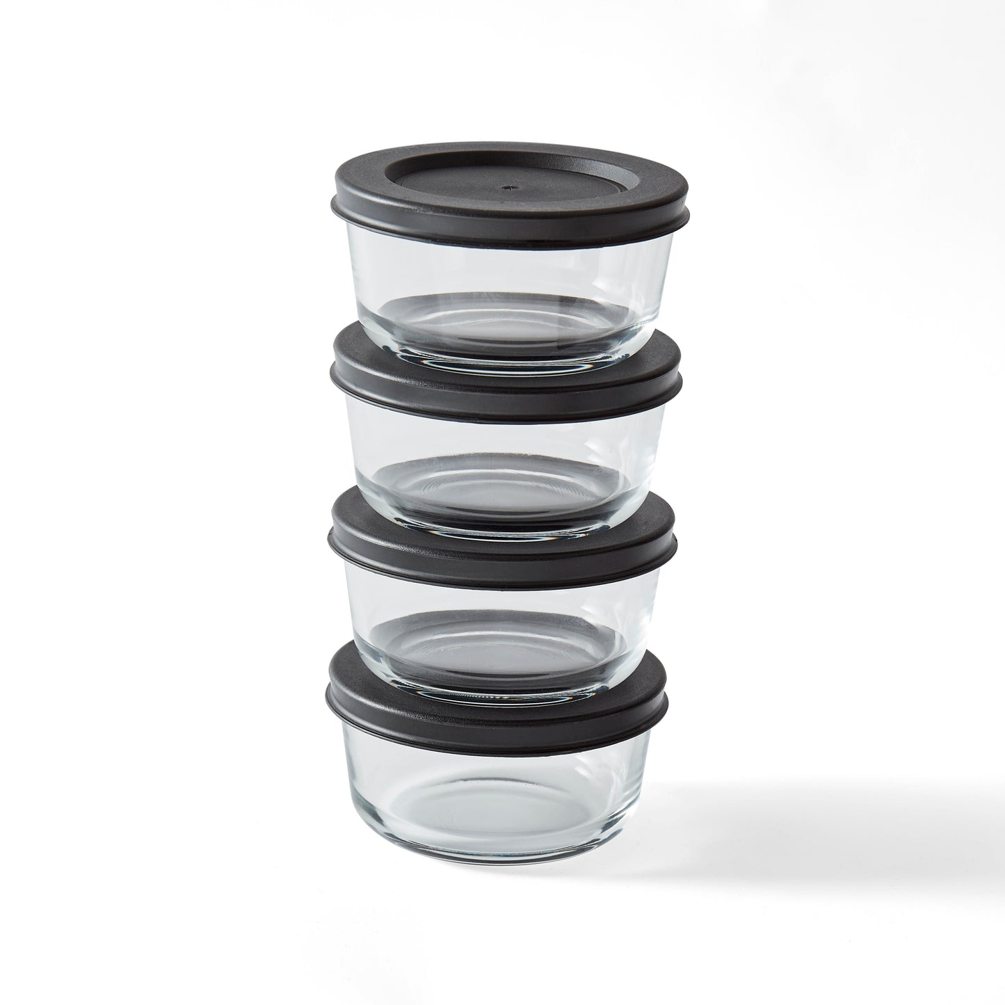 8 Piece Set (1 Cup / 8Oz) Round Glass Storage Containers With Lids, Black-0