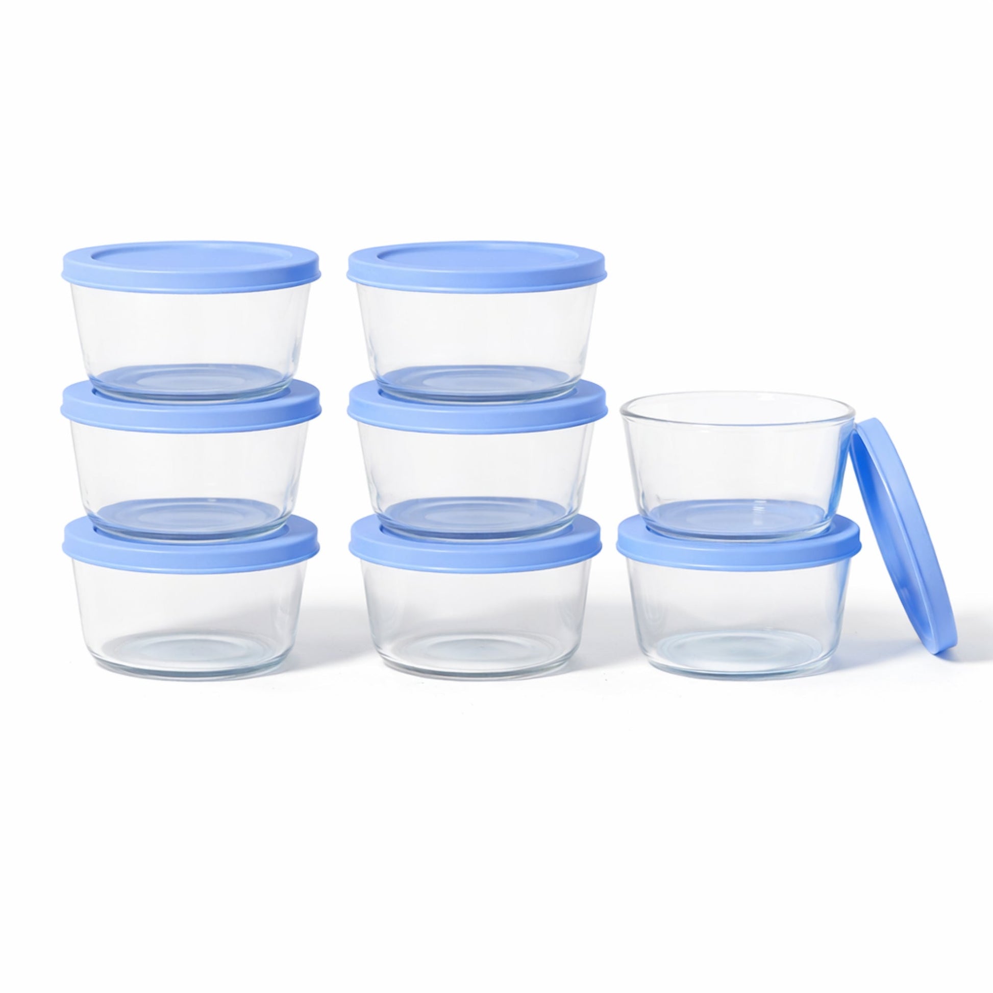 16 Piece Set (1 Cup / 8Oz)  Round Glass Storage Containers With Lids, Lavender Blue-0
