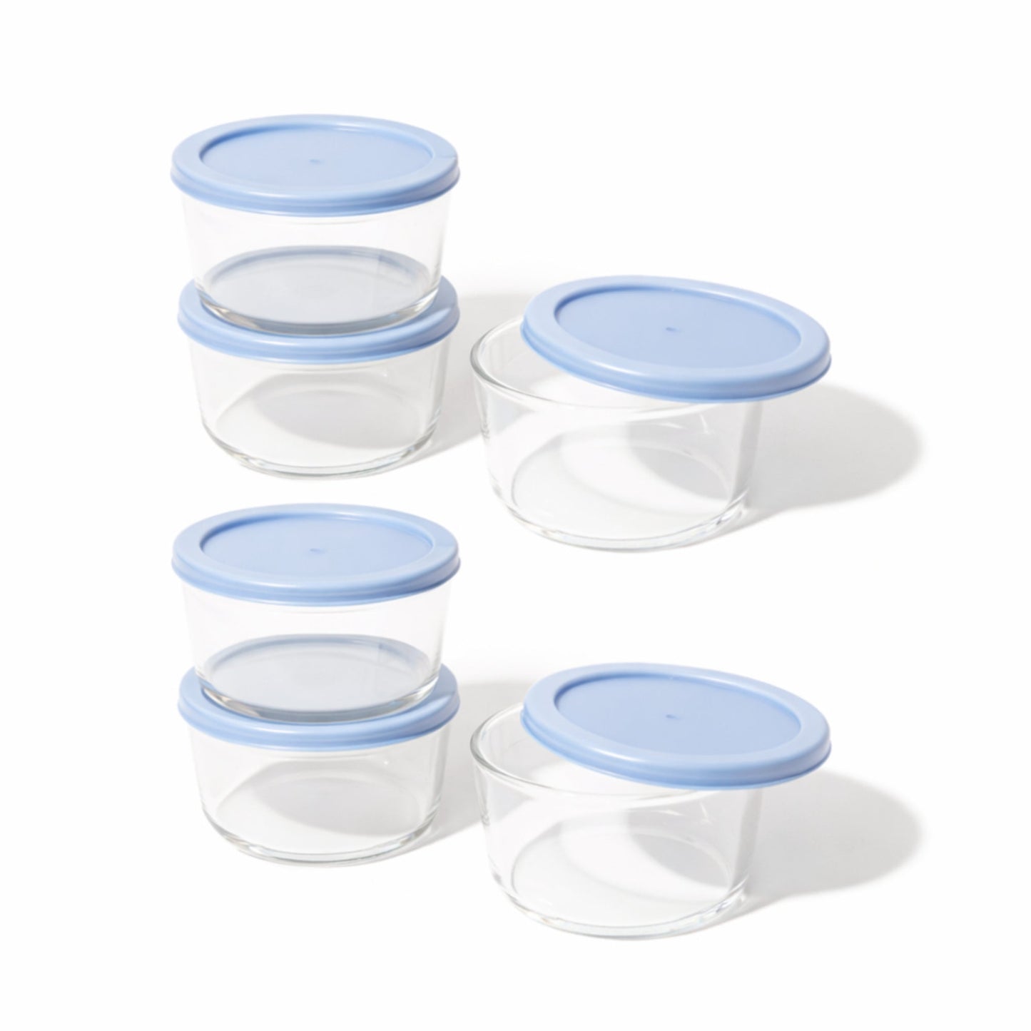 12 Piece Set (2 Cup / 16Oz)  Round Glass Storage Containers With Lids, Lavender Blue-0