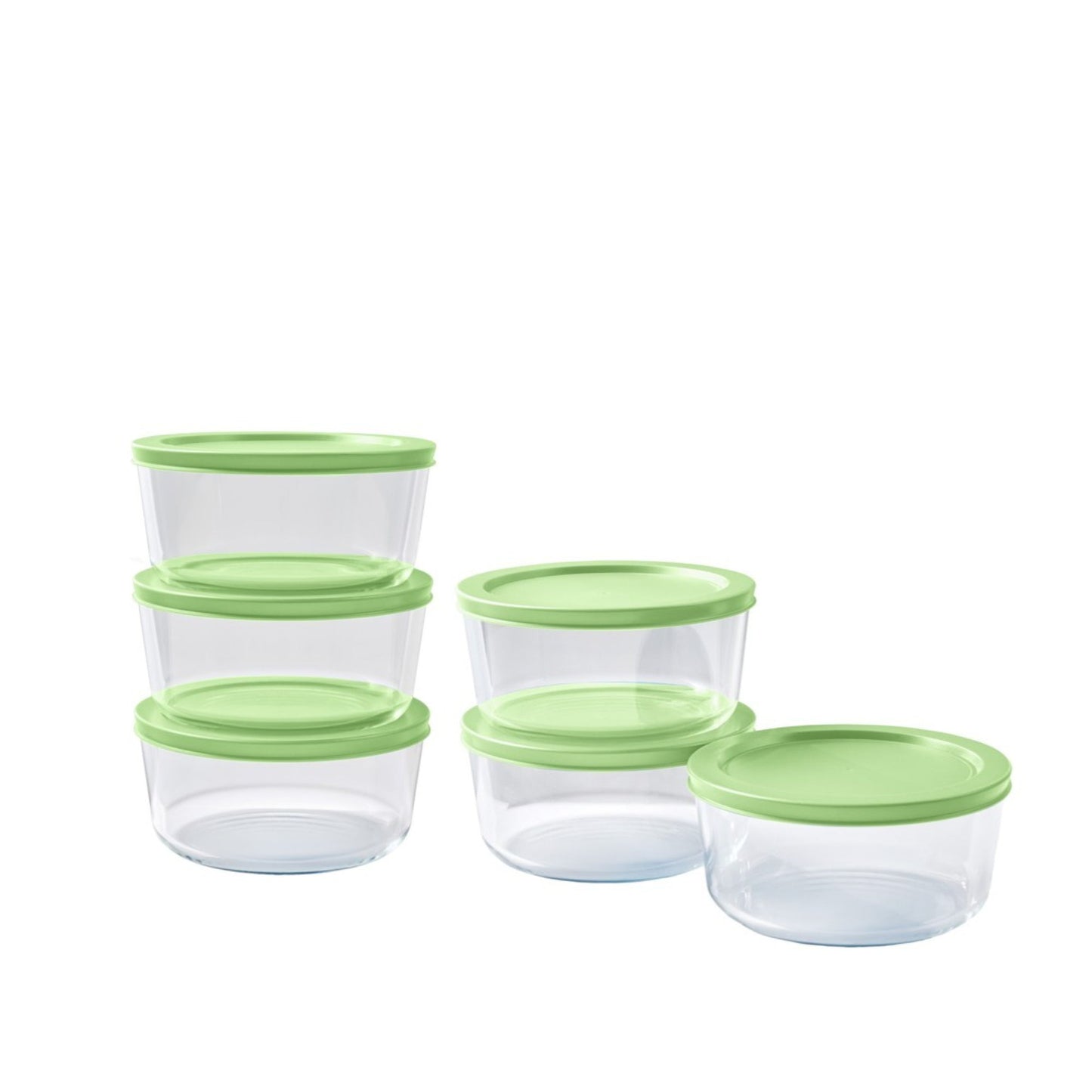 12 Piece Set (2 Cup / 16Oz)  Round Glass Storage Containers With Lids, Pistachio-0