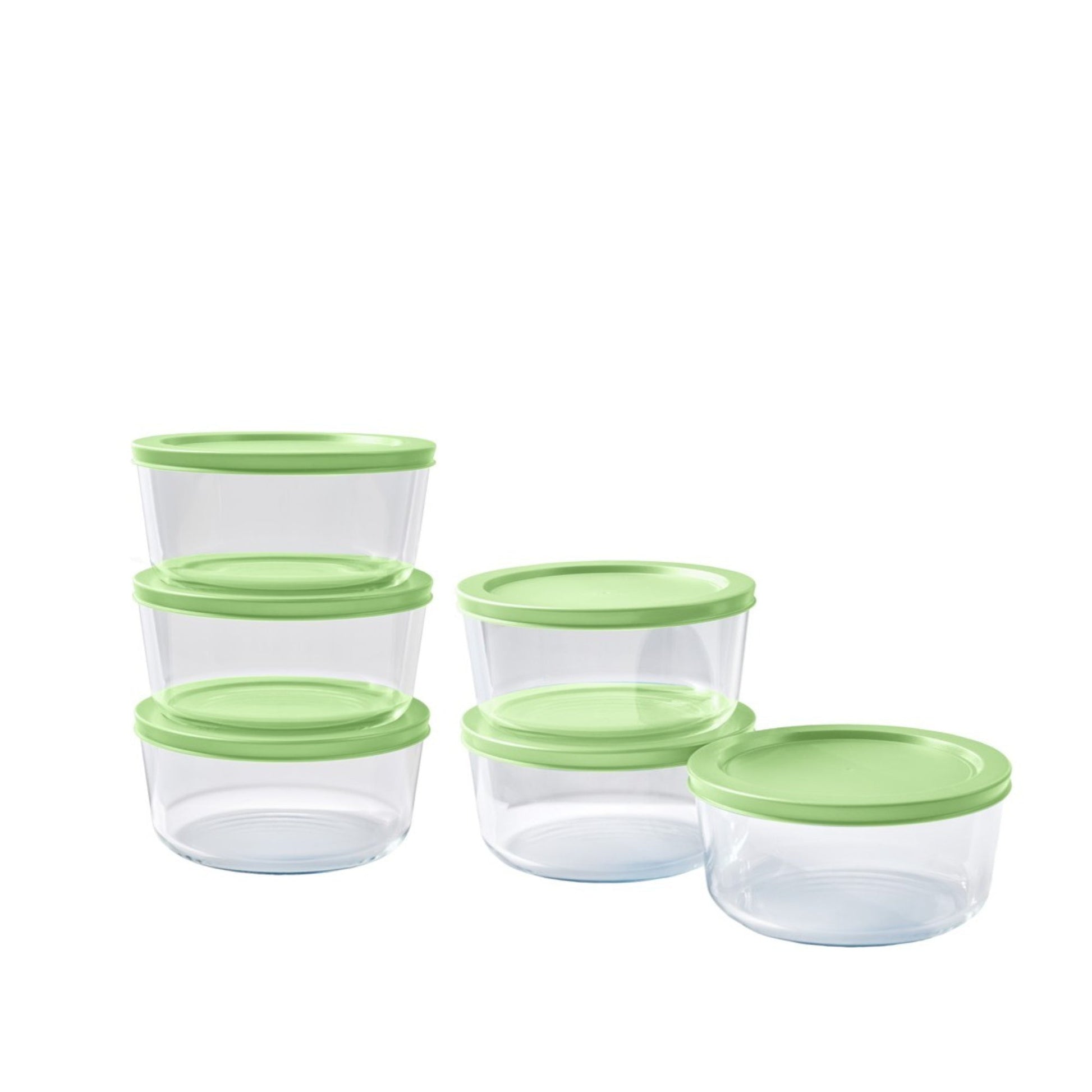 12 Piece Set (2 Cup / 16Oz)  Round Glass Storage Containers With Lids, Pistachio-0