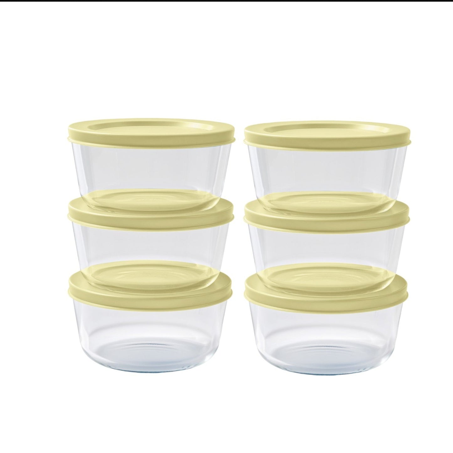 12 Piece Set (2 Cup / 16Oz)  Round Glass Storage Containers With Lids, Sunlight Yellow-0