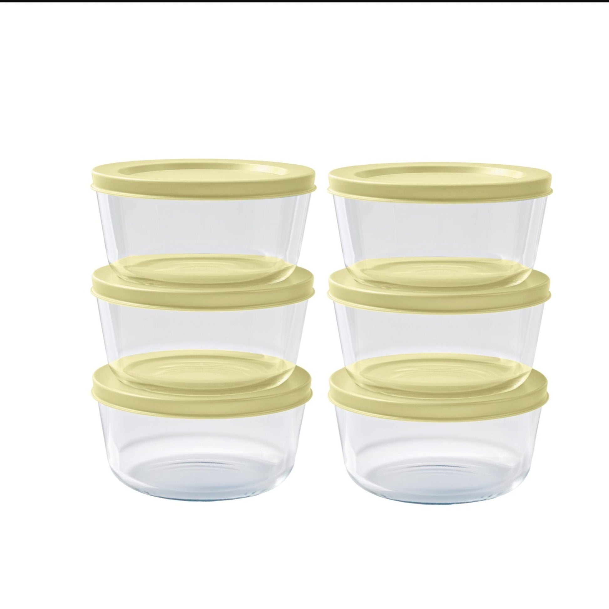 12 Piece Set (2 Cup / 16Oz)  Round Glass Storage Containers With Lids, Sunlight Yellow-0