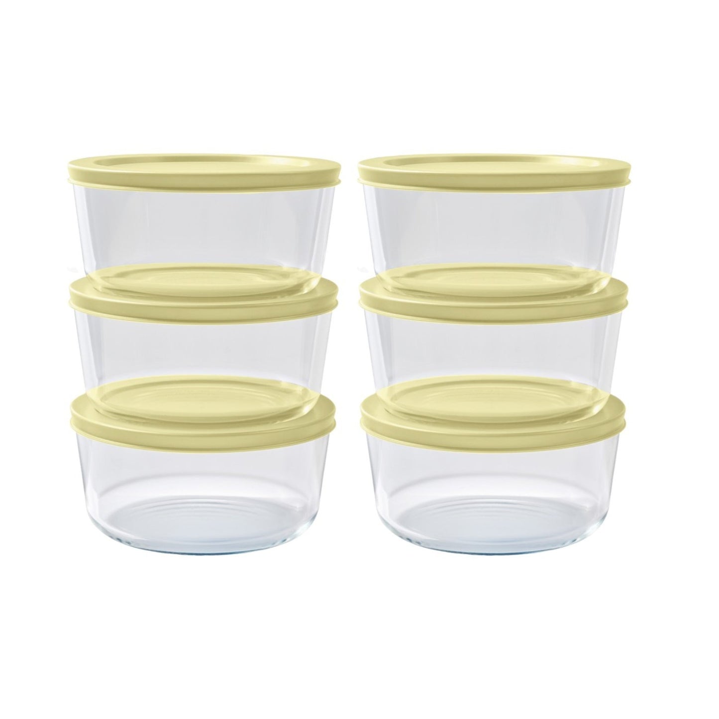 12 Piece Set (4 Cup / 32Oz ) Round Glass Storage Containers With Lids, Sunlight Yellow-0