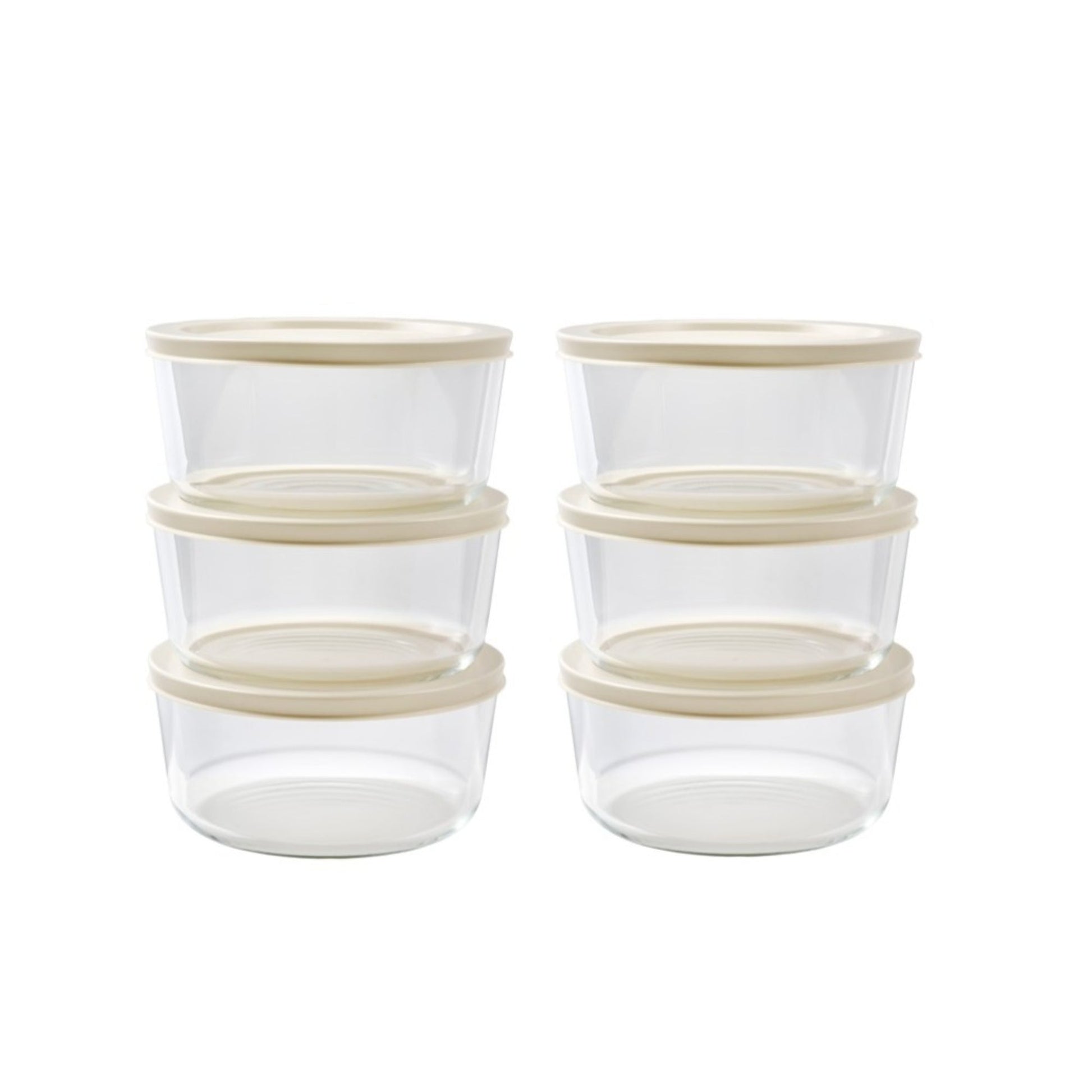 12 Piece Set (4 Cup / 32Oz ) Round Glass Storage Containers With Lids, Warm Beige-0