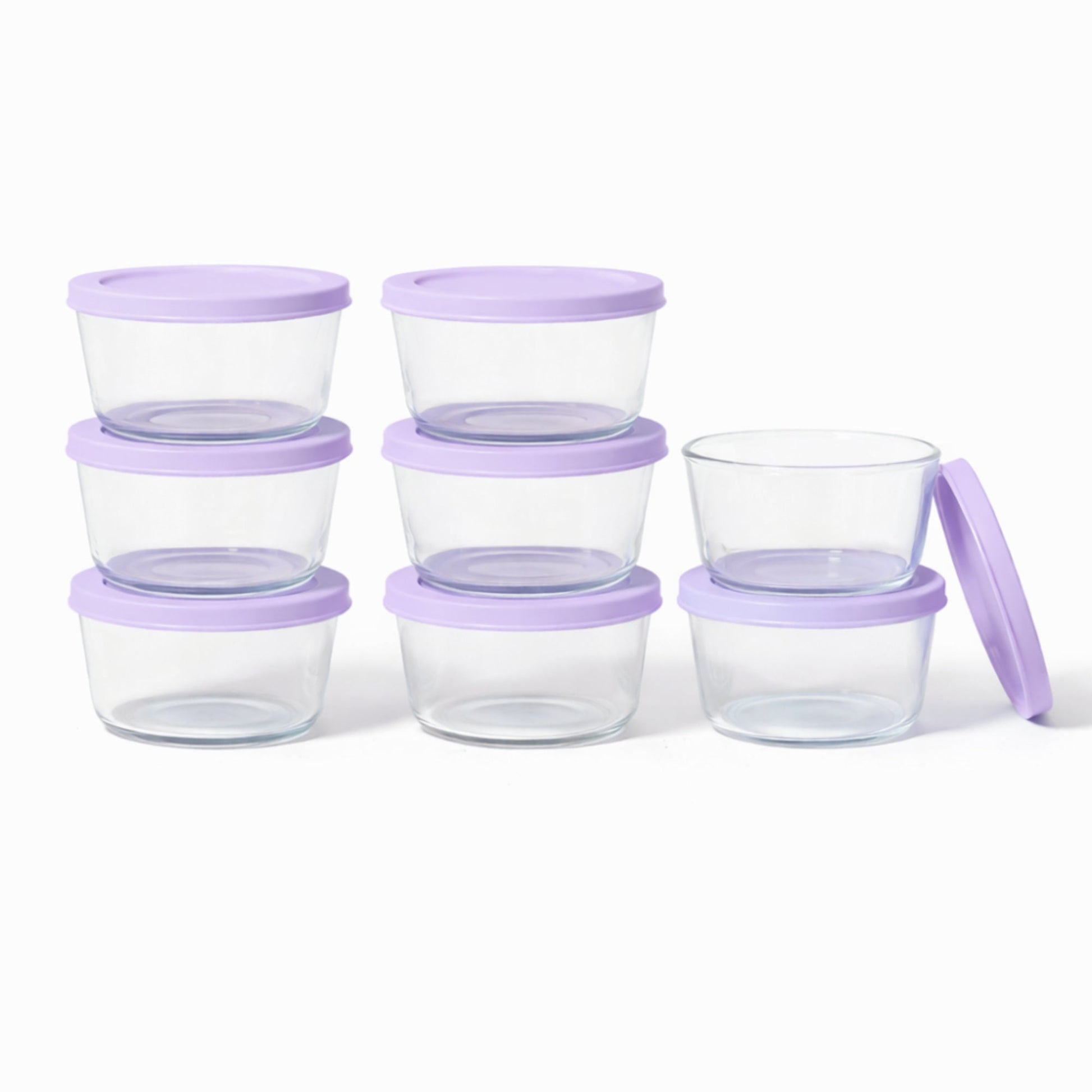 16 Piece Set (1 Cup / 8Oz)  Round Glass Storage Containers With Lids, Purple-0