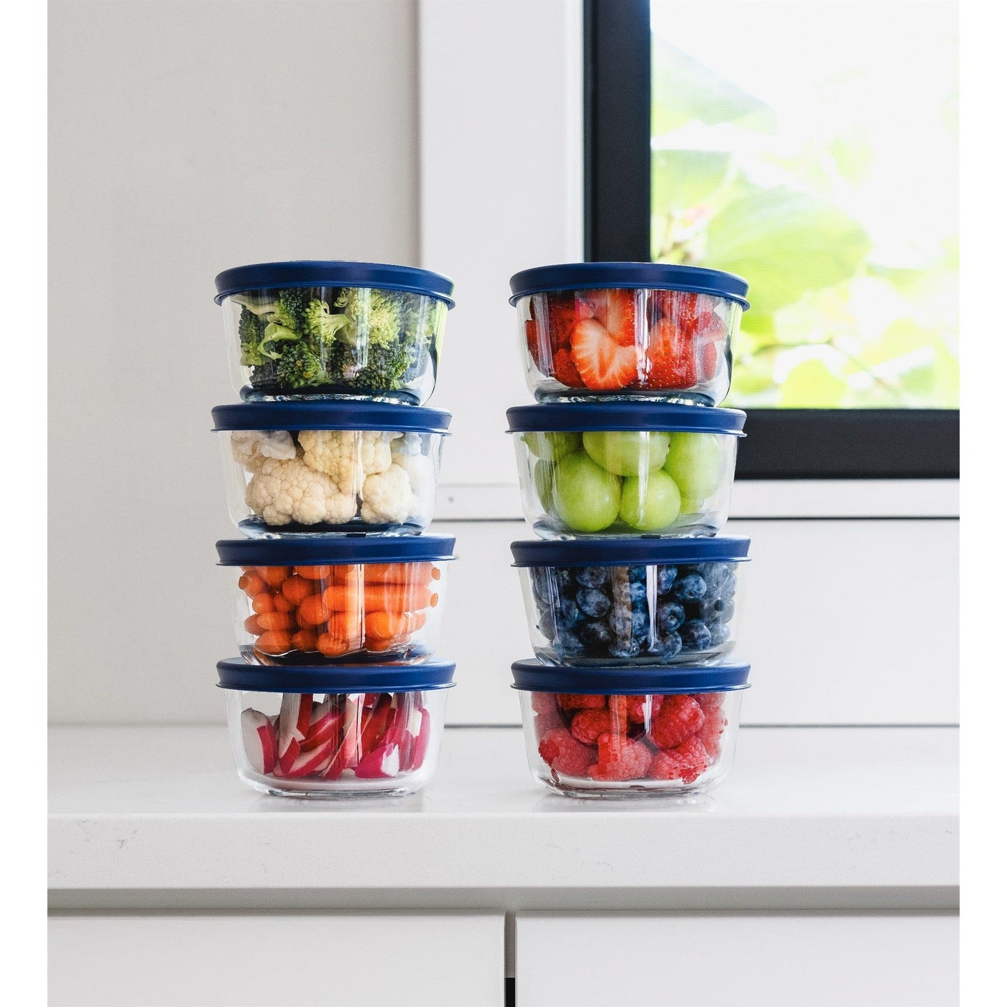 16 Piece Set (1 Cup / 8Oz) Round Glass Storage Containers With Lids, Blue-1