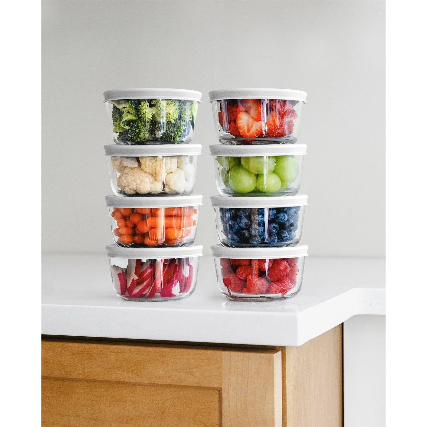 16 Piece Set (1 Cup / 8Oz) Round Glass Storage Containers With Lids, White-1