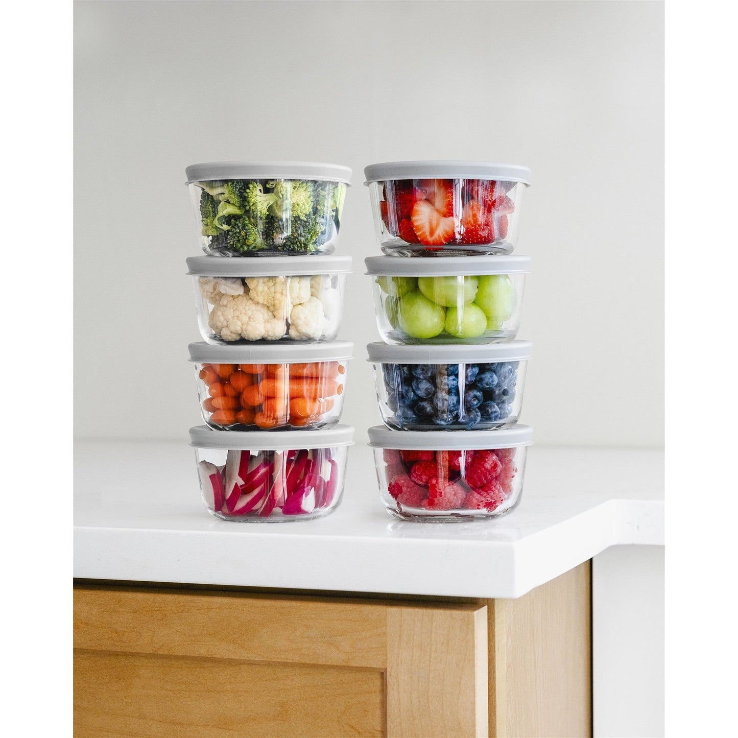 16 Piece Set (7Oz) Round Glass Storage Containers With Lids, Grey-1