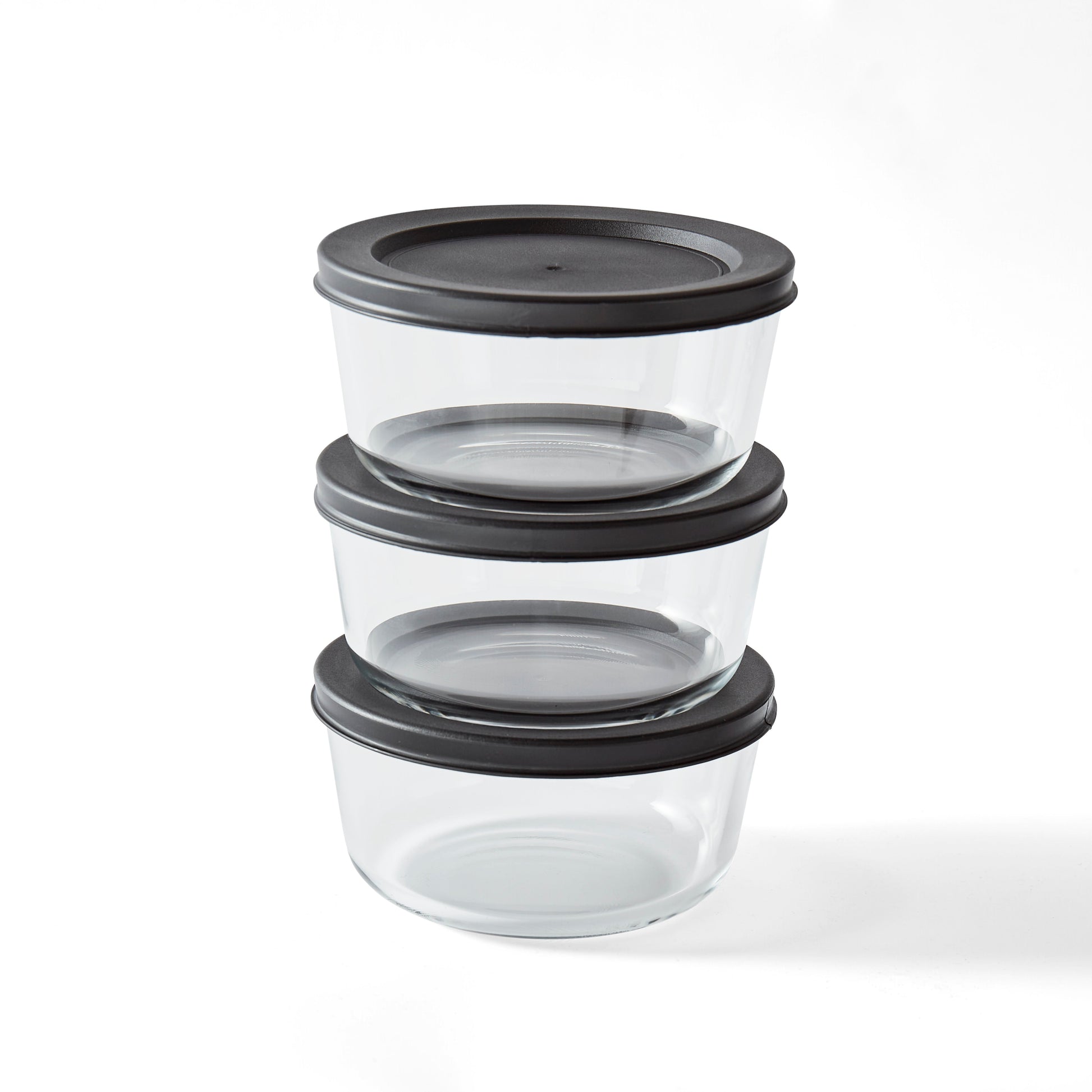 6 Piece Set (2 Cup / 16Oz) Round Glass Storage Containers With Lids, Black-1