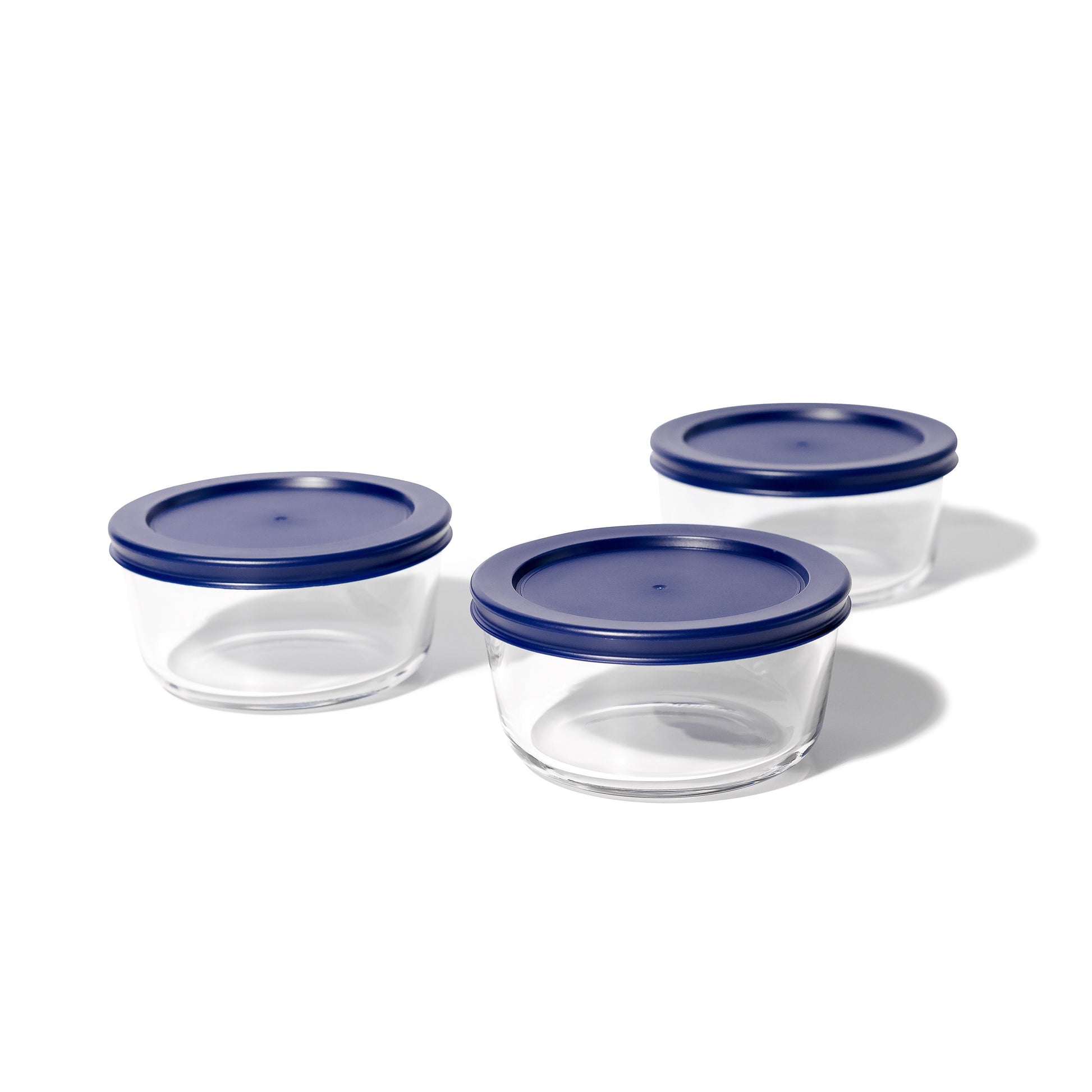 6 Piece Set (2 Cup / 16Oz) Round Glass Storage Containers With Lids, Blue-1
