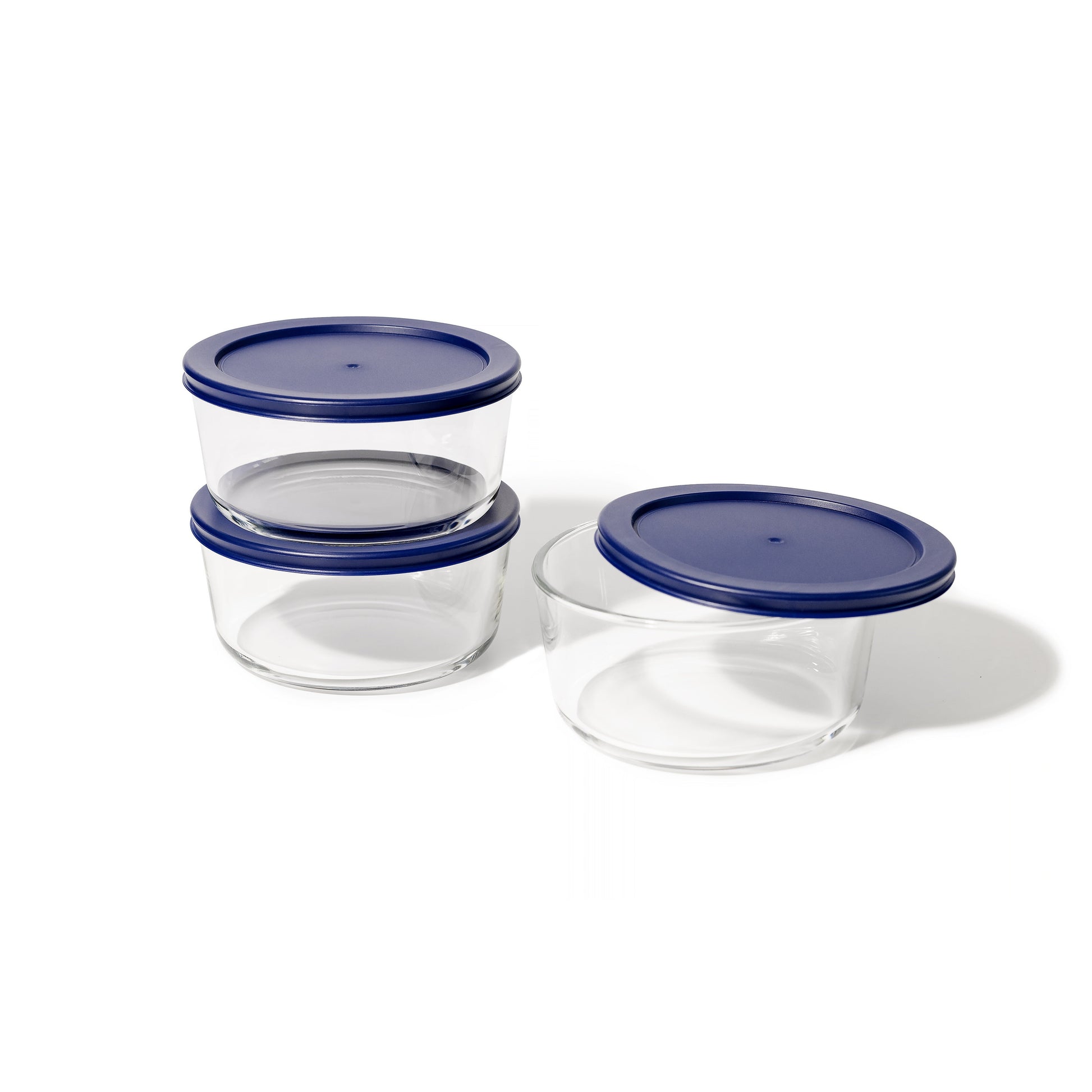 6 Piece Set (4 Cup / 32Oz) Round Glass Storage Containers With Lids, Blue-1
