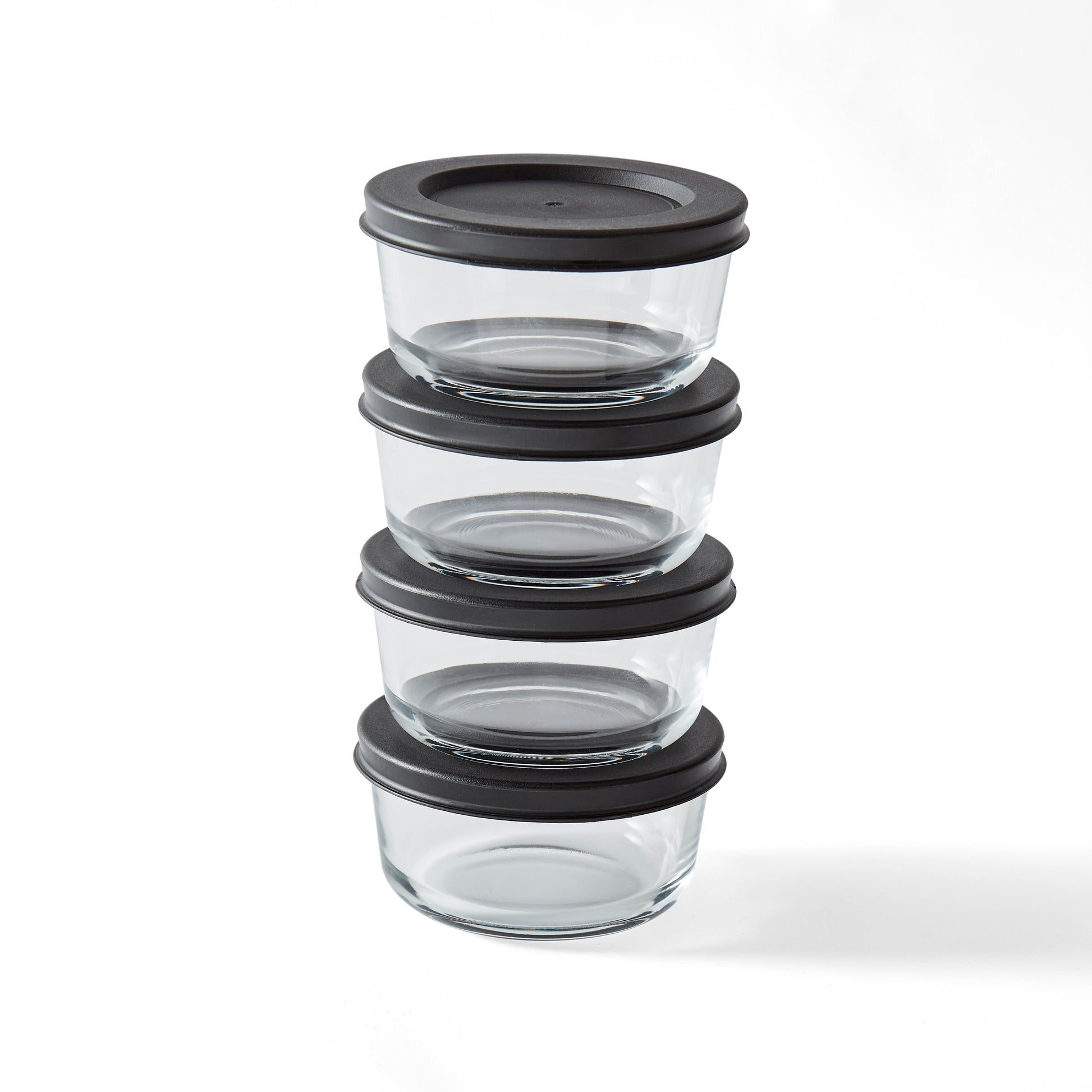 8 Piece Set (1 Cup / 8Oz) Round Glass Storage Containers With Lids, Black-1