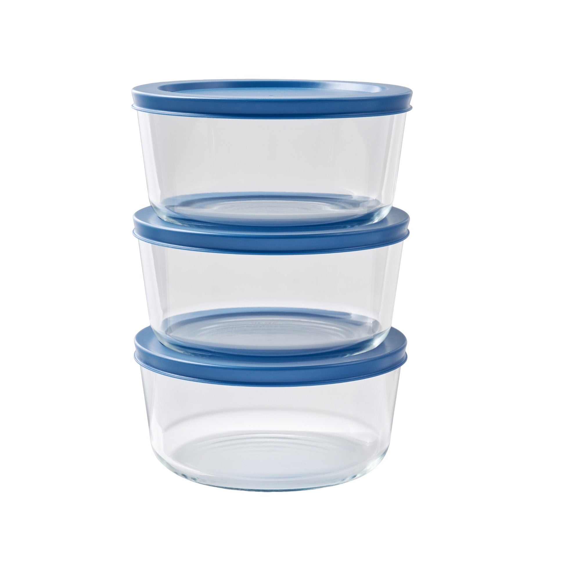 6 Piece Set (4 Cup / 32Oz) Round Glass Storage Containers With Lids, Deep Navy-0
