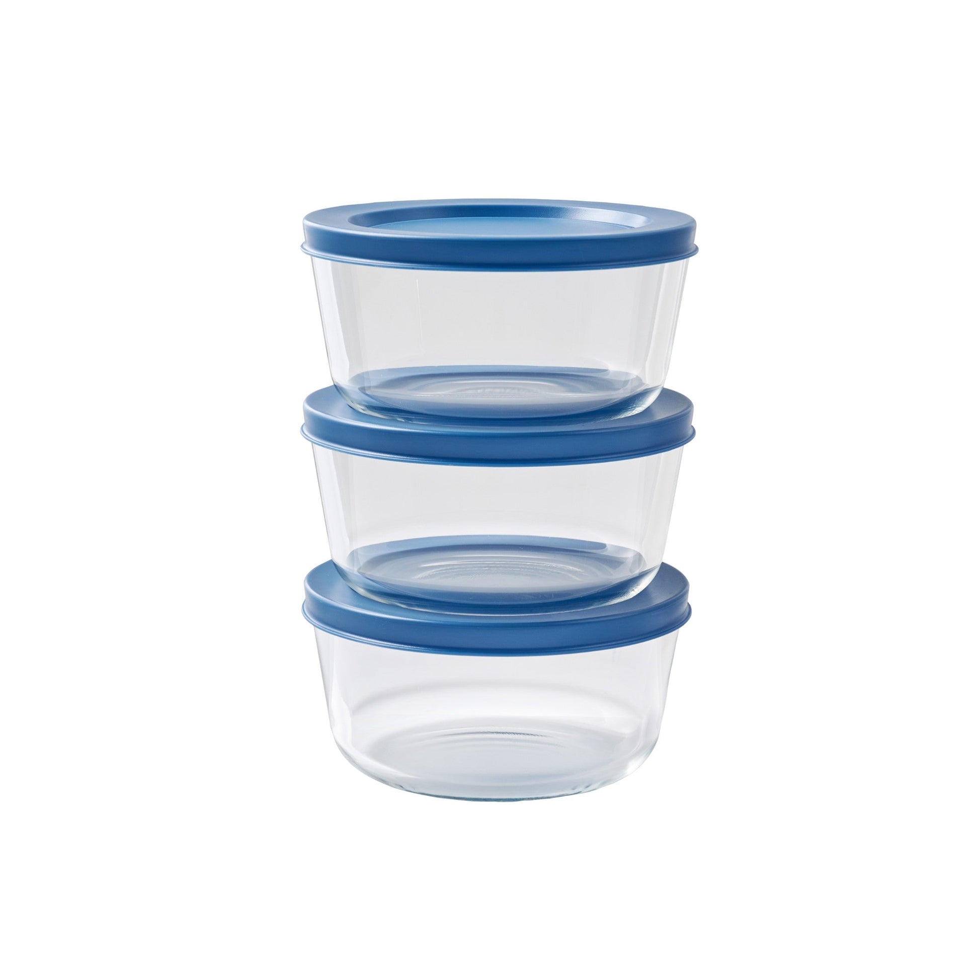 6 Piece Set (2 Cup / 16Oz) Round Glass Storage Containers With Lids, Deep Navy-0