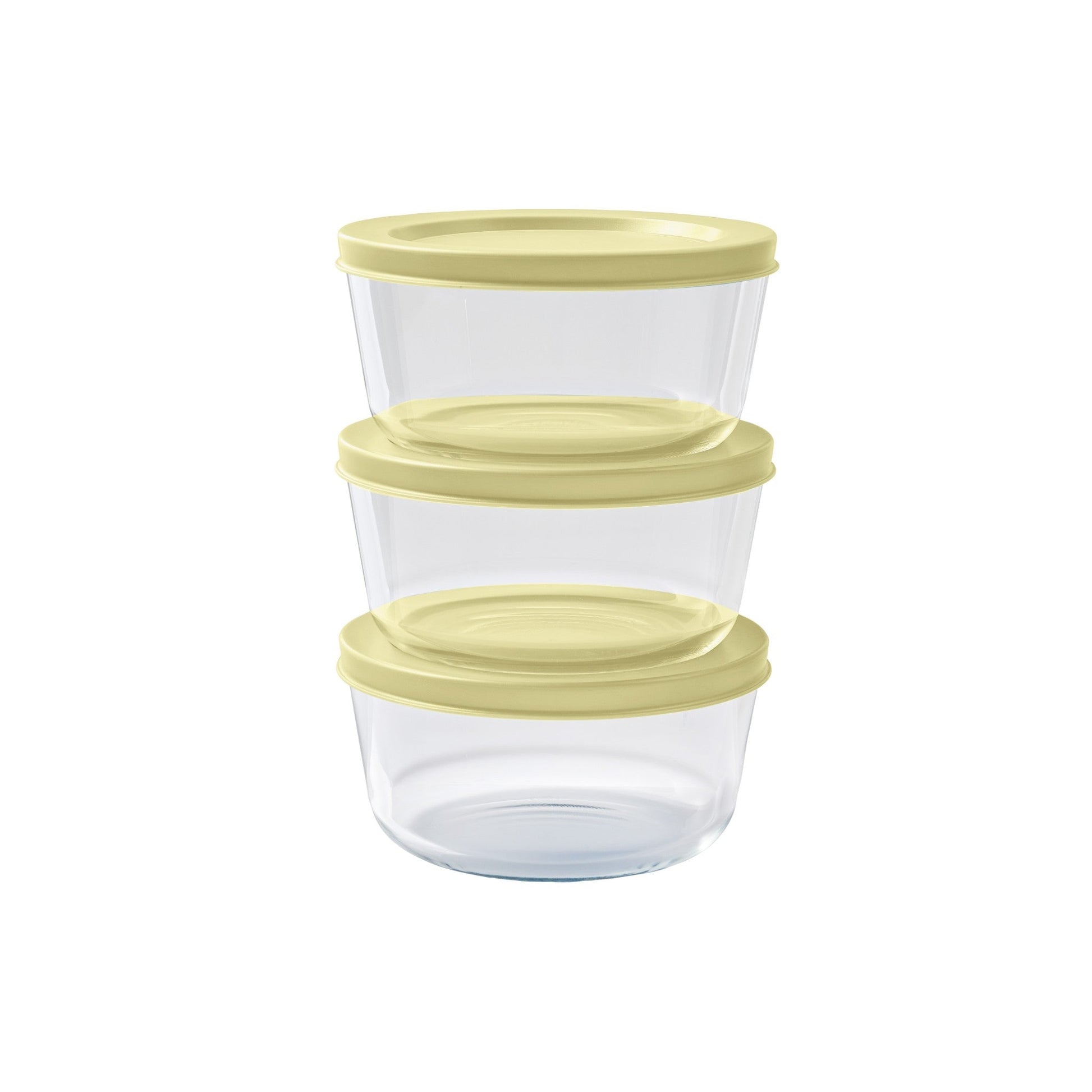 6 Piece Set (2 Cup / 16Oz) Round Glass Storage Containers With Lids, Sunlight Yellow-0