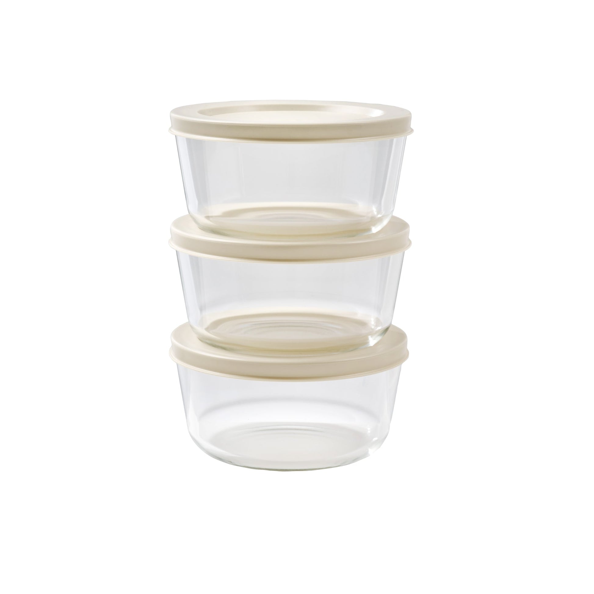 6 Piece Set (2 Cup / 16Oz) Round Glass Storage Containers With Lids, Warm Beige-0