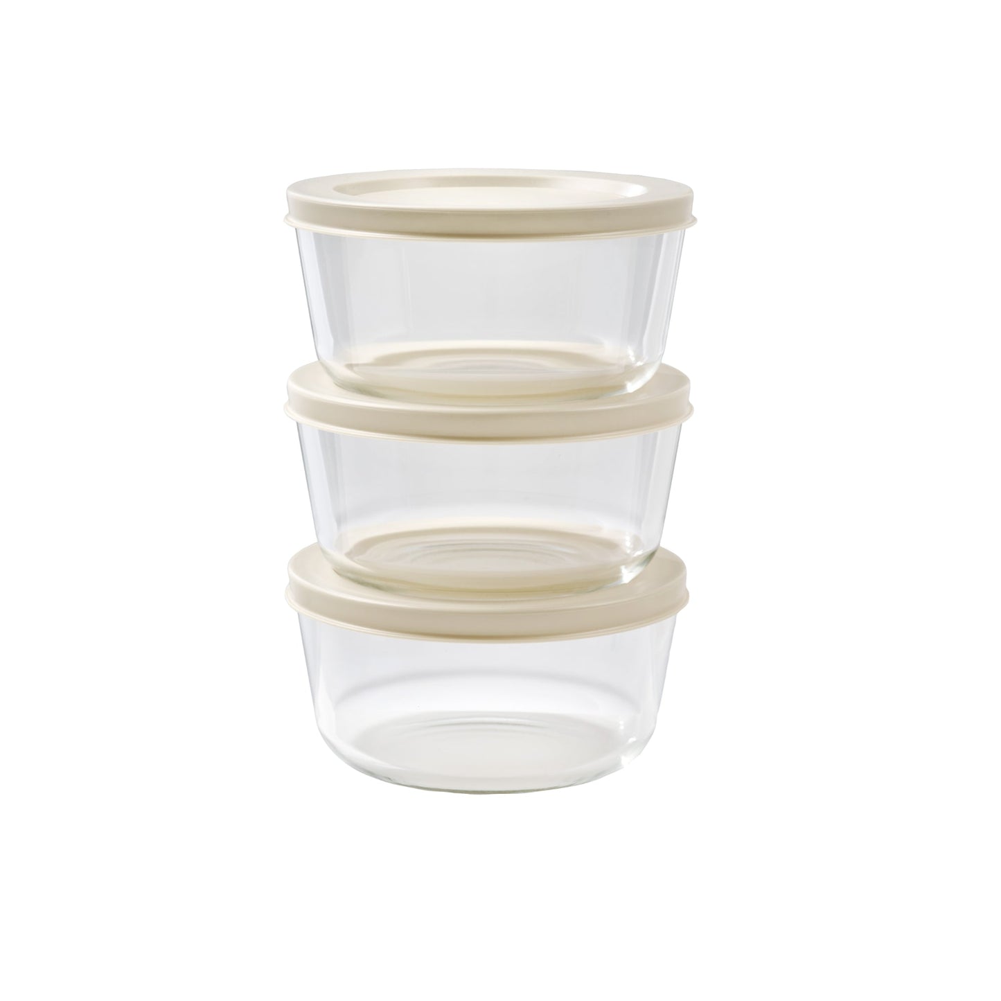 6 Piece Set (2 Cup / 16Oz) Round Glass Storage Containers With Lids, Warm Beige