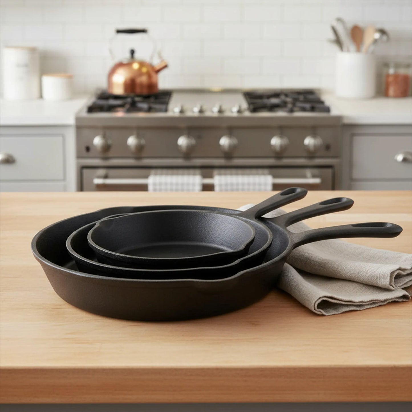 Set of Three Cast Iron Frying Pans
