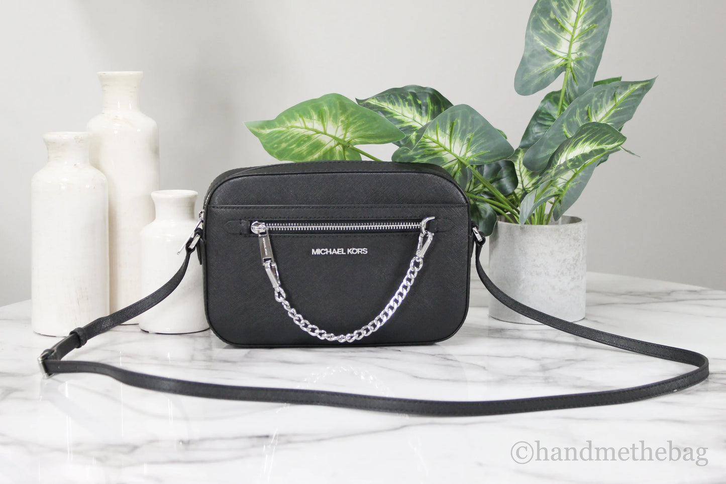Michael Kors Jet Set East West Saffiano Leather Zip Chain Crossbody Handbag