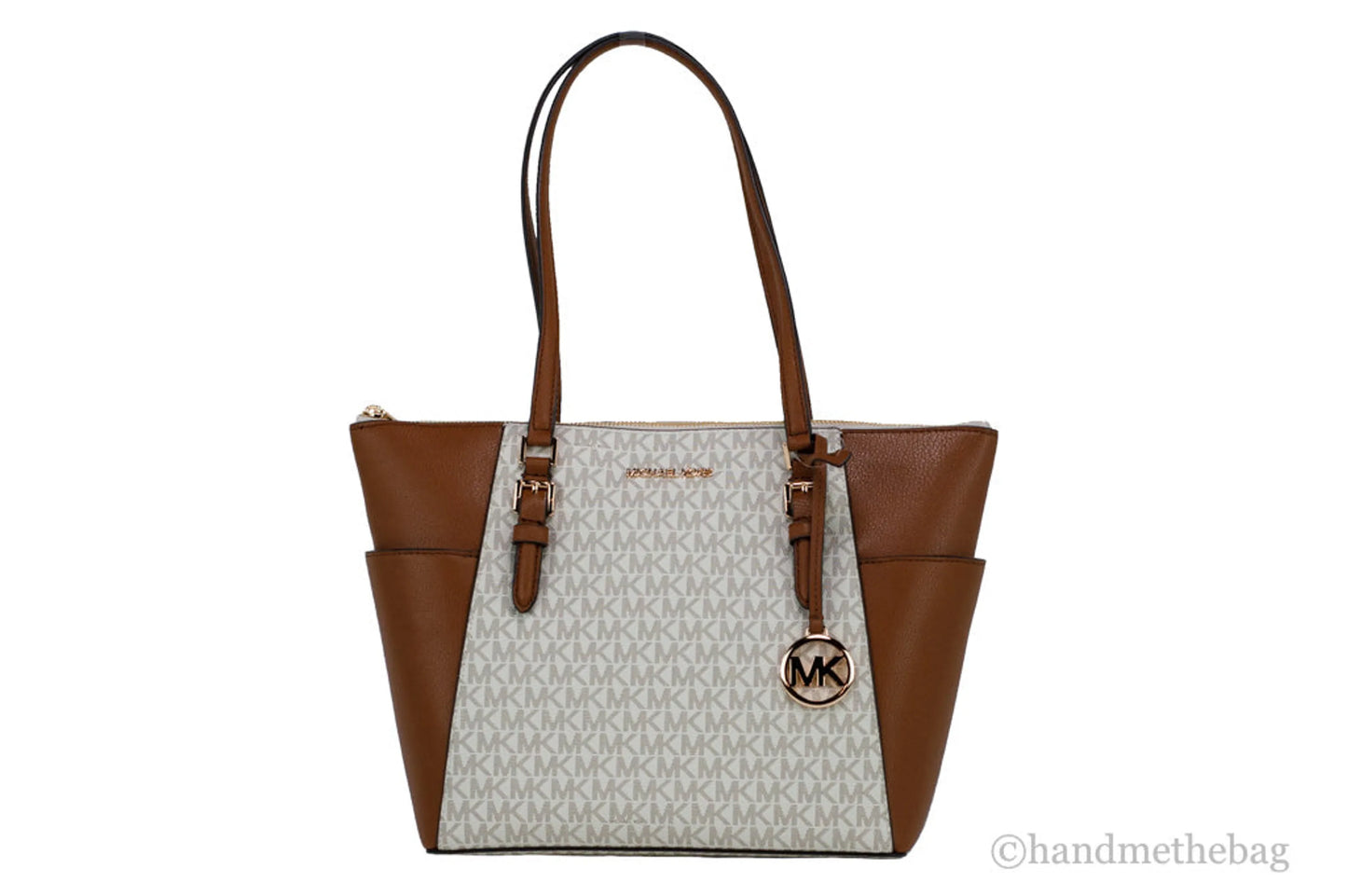 Michael Kors Charlotte Leather Top Zip Tote Bag Purse