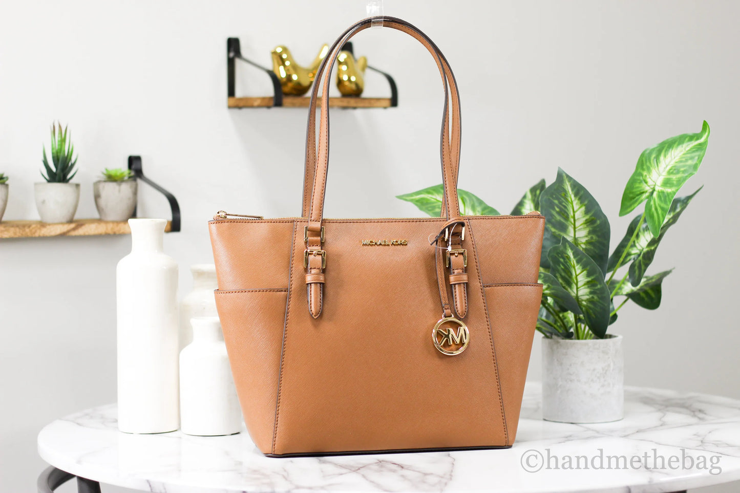 Michael Kors Charlotte Luggage Leather Top Zip Tote