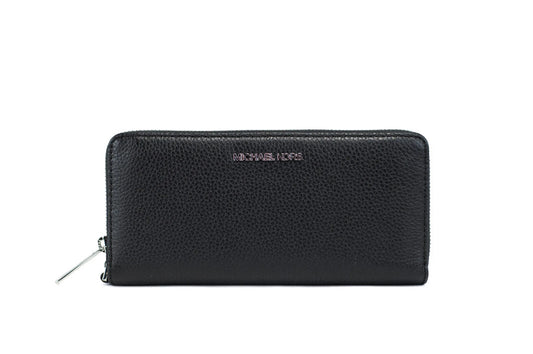 Michael Kors Jet Set Travel Black Leather Silver Continental Wrist Wallet
