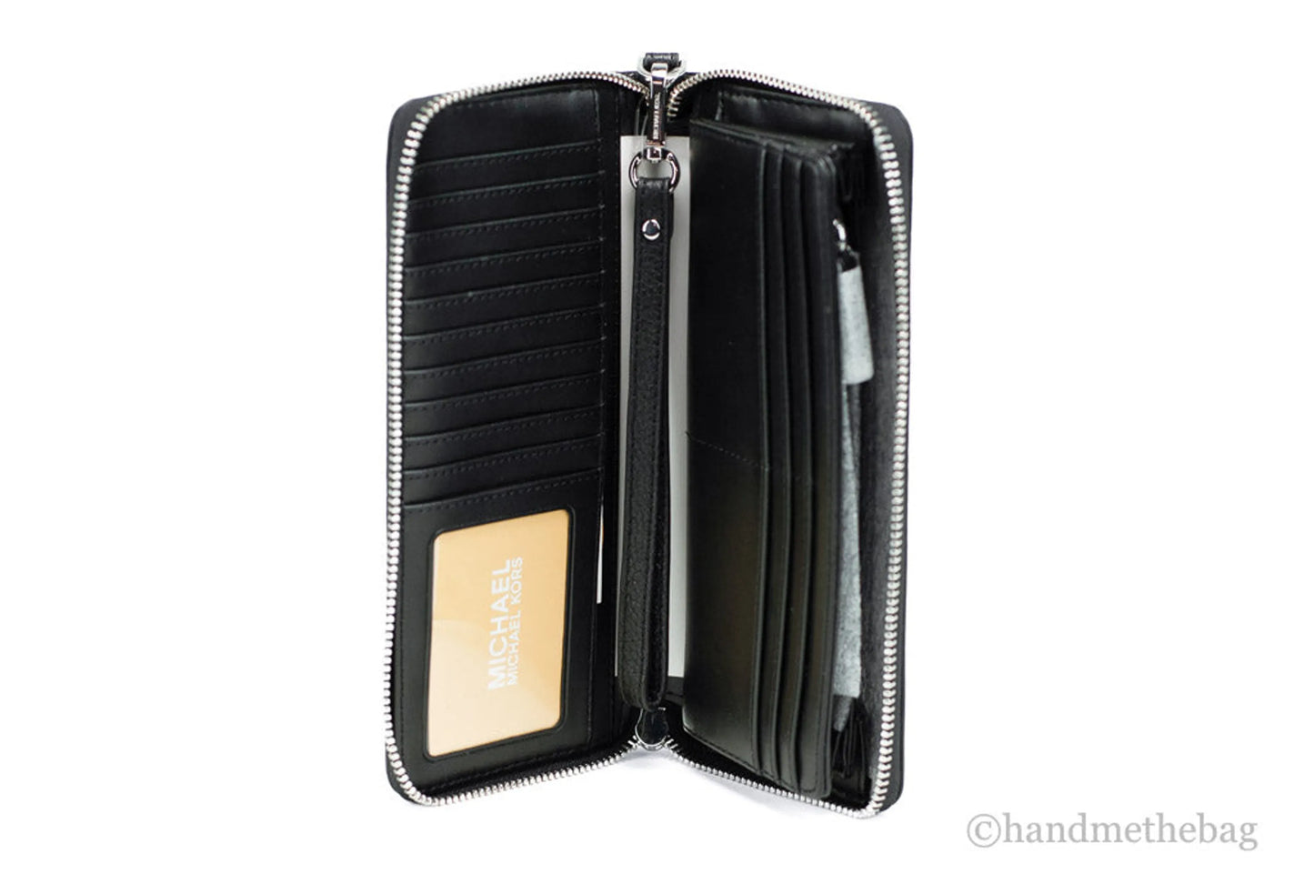 Michael Kors Jet Set Travel Black Leather Silver Continental Wrist Wallet