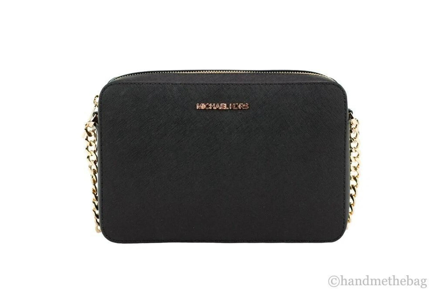 Michael Kors Jet Set East West Black/Gold Leather Crossbody Bag Handbag