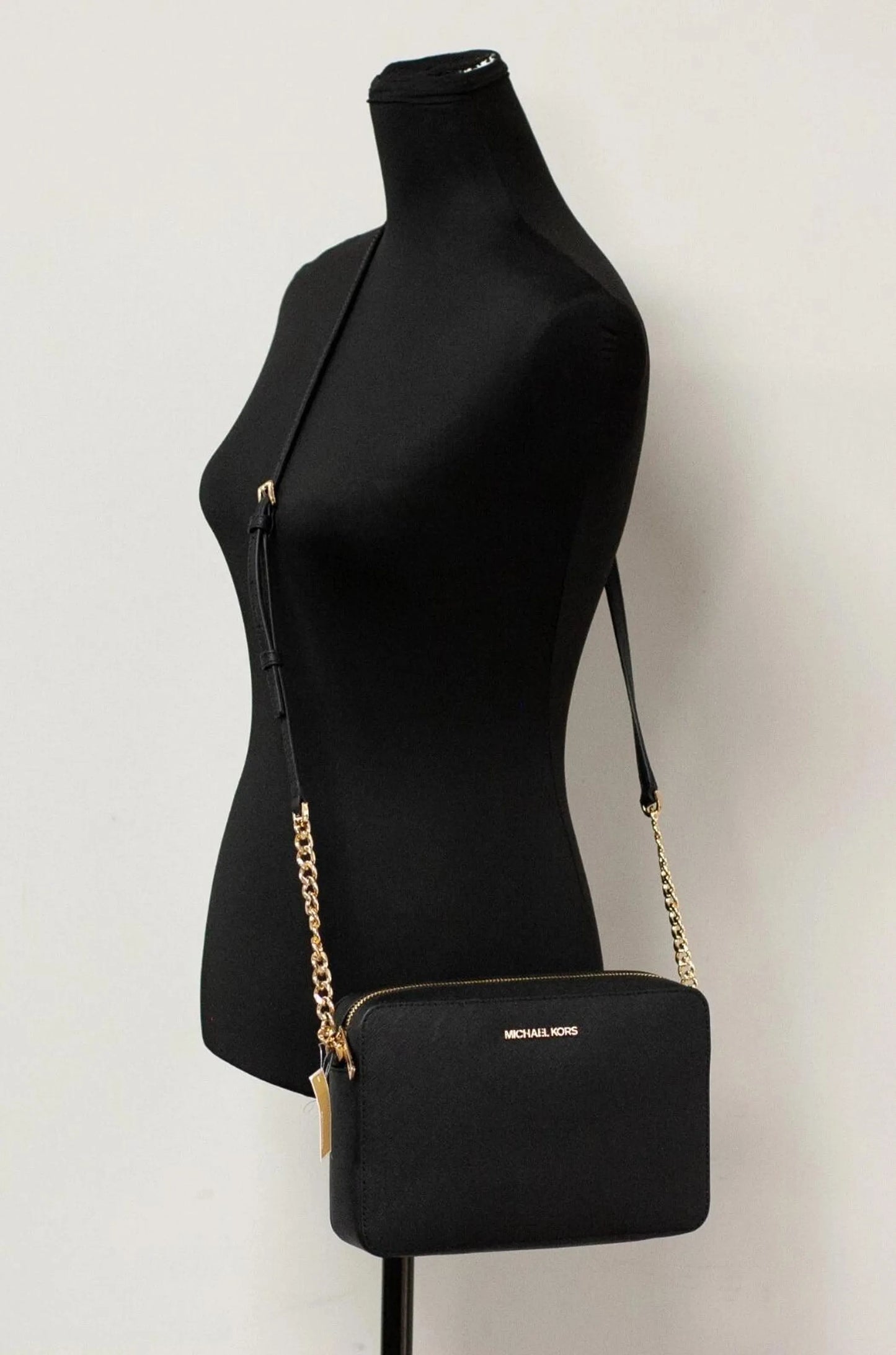 Michael Kors Jet Set East West Black/Gold Leather Crossbody Bag Handbag
